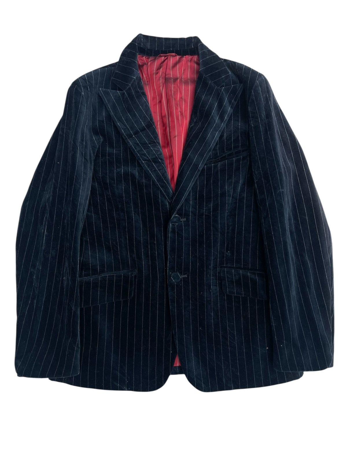 JUN MEN JUN MEN Pinstripe Velvet Blazer Red Lined, 2-Button Classic Size US S / EU 44-46 / 1 - 1 Thumbnail