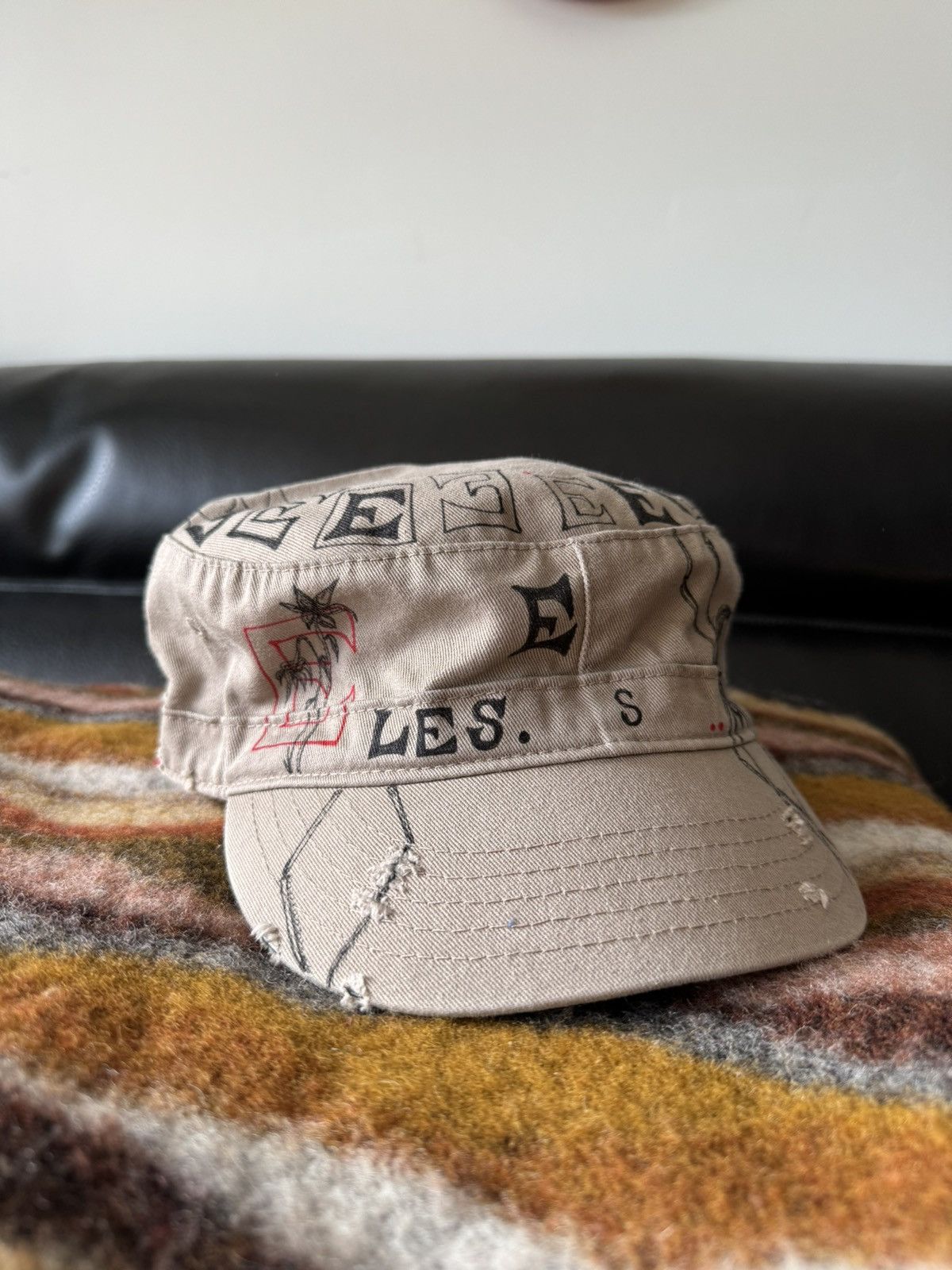 image of Vintage 1/1 Hand Drawn Ep Military Hat in Tan, Men's