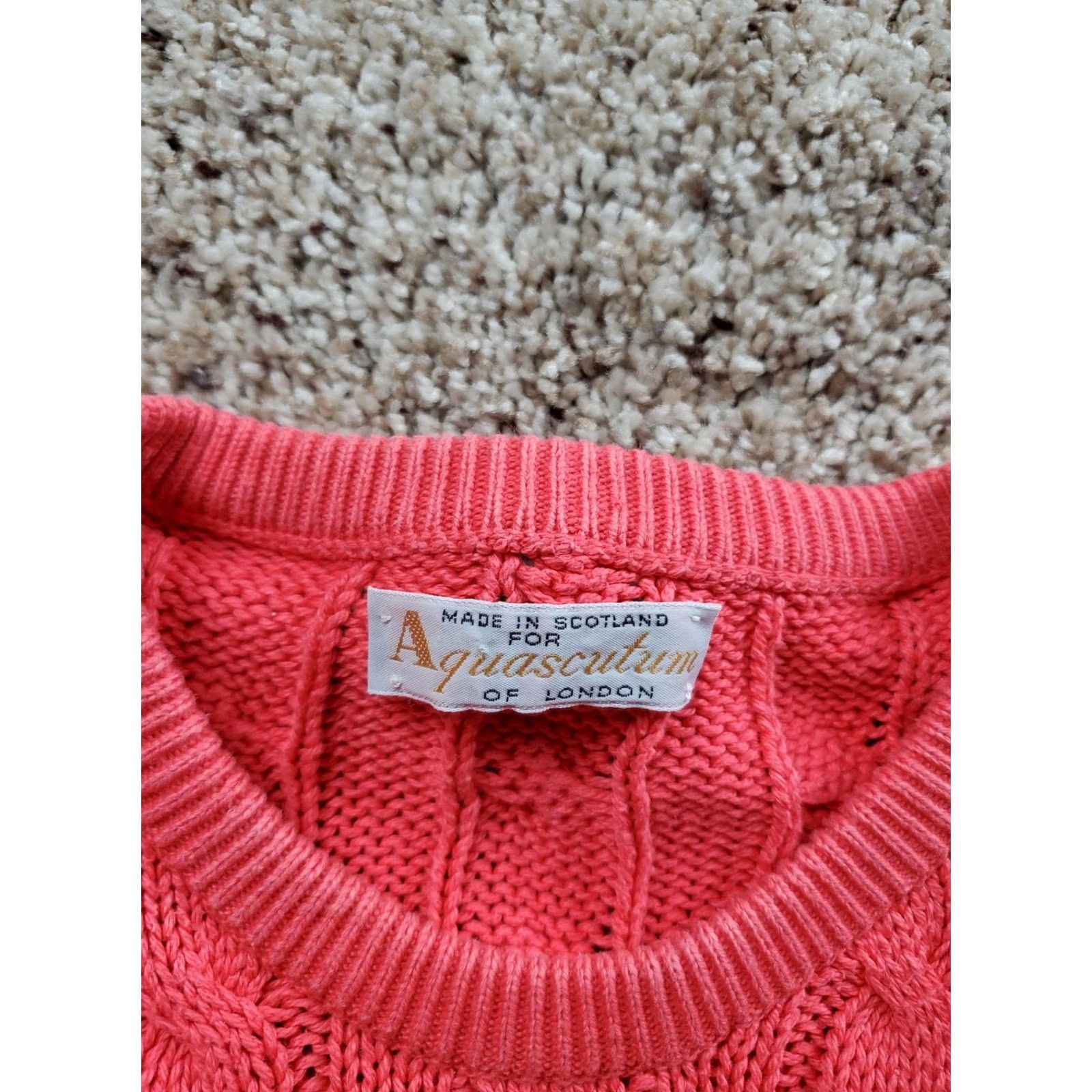 Aquascutum Aquascutum Sweater Womens Small Pink Cable-Knit Crew Neck Scotland Cotton Pullover Knits Size S / US 4 / IT 40 - 4 Thumbnail
