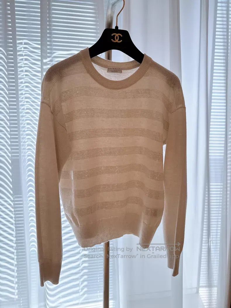 Brunello Cucinelli Brunello Cucinelli Striped Sequined Cashmere Knit Top Size S / US 4 / IT 40 - 1 Thumbnail