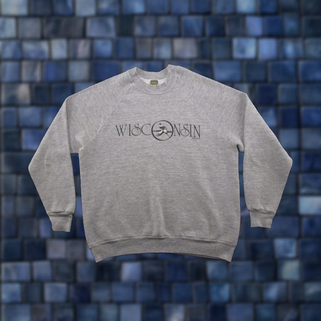 Jerzees VINTAGE Jerzees Sweatshirt Raglan Sleeve 80s Wisconsin USA Crew Neck Gray L Mens Size US L / EU 52-54 / 3 - 1 Thumbnail