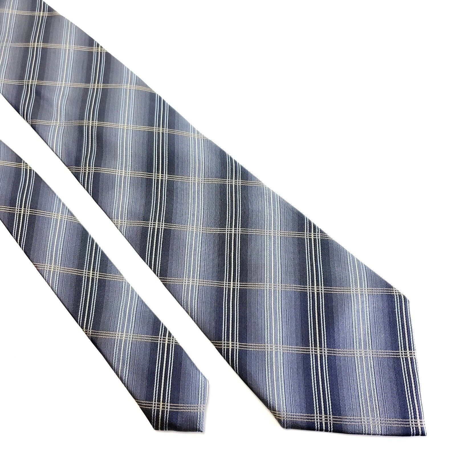 Kenneth Cole Kenneth Cole Silk Tie Woven Gray Beige Plaid Wide Size ONE SIZE - 1 Thumbnail