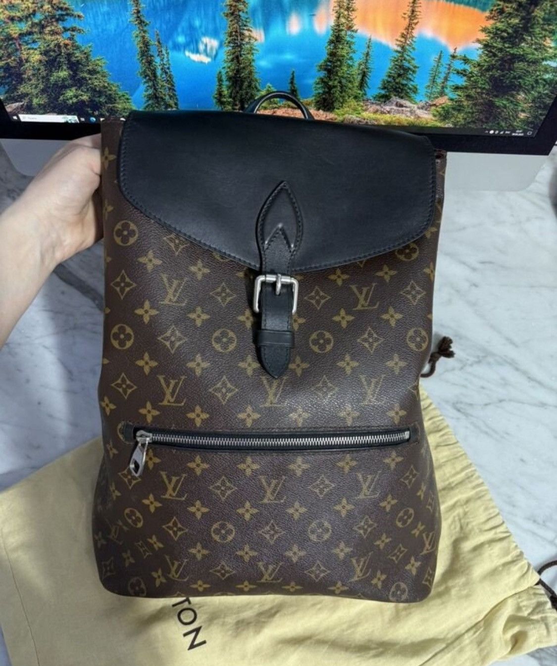 louis vuitton backpack palk monogram macassar brown unisex  Lady Clara's Collection Dark brown textile interior lining Louis Vuitton Monogram Macassar Dean