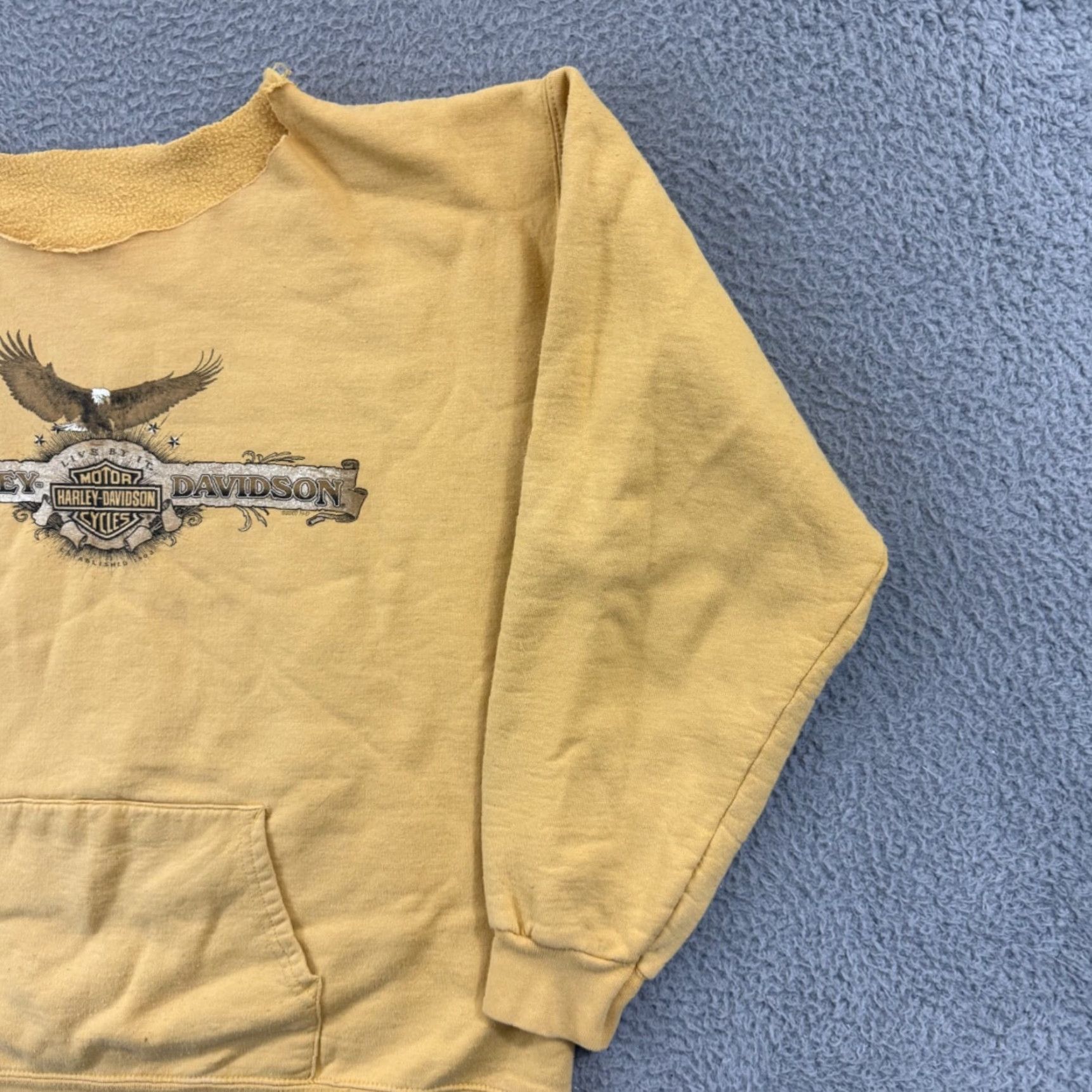 Harley Davidson VINTAGE Harley-Davidson Sweatshirt Mens Large Yellow Long Sleeve Graphic Print Eagle 80s 90s Biker USA Motorcycle Nature Retro Vintage Hoodie? Size US L / EU 52-54 / 3 - 5 Thumbnail