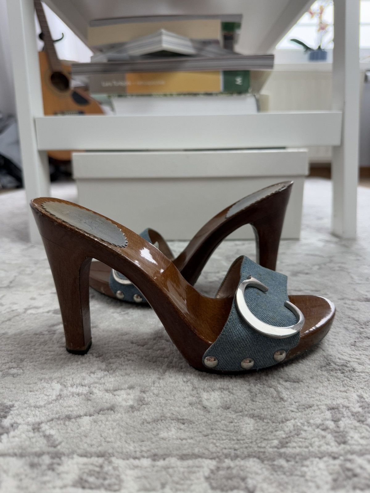 Dior Vintage y2k Dior wood & denim mules sandals US6 designer rare Size US 6 / IT 36 - 5 Thumbnail