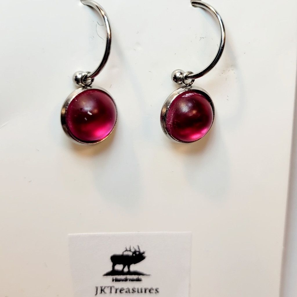 Handmade Purple Crystal Sea Glass Dangle Drop Hoop Earrings Size ONE SIZE - 4 Thumbnail