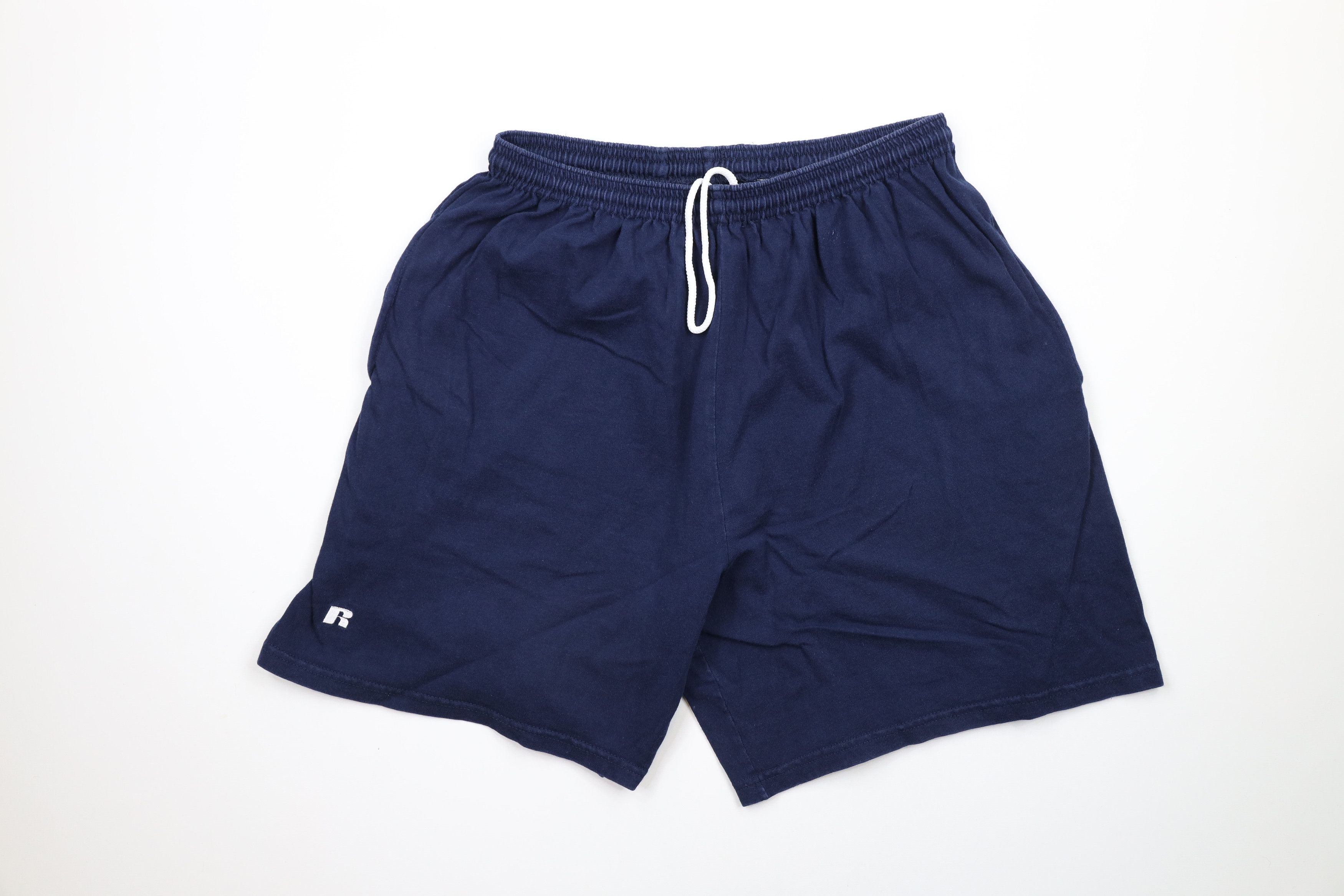 Vintage 90s Russell Athletic Knee Cotton Shorts Navy Blue