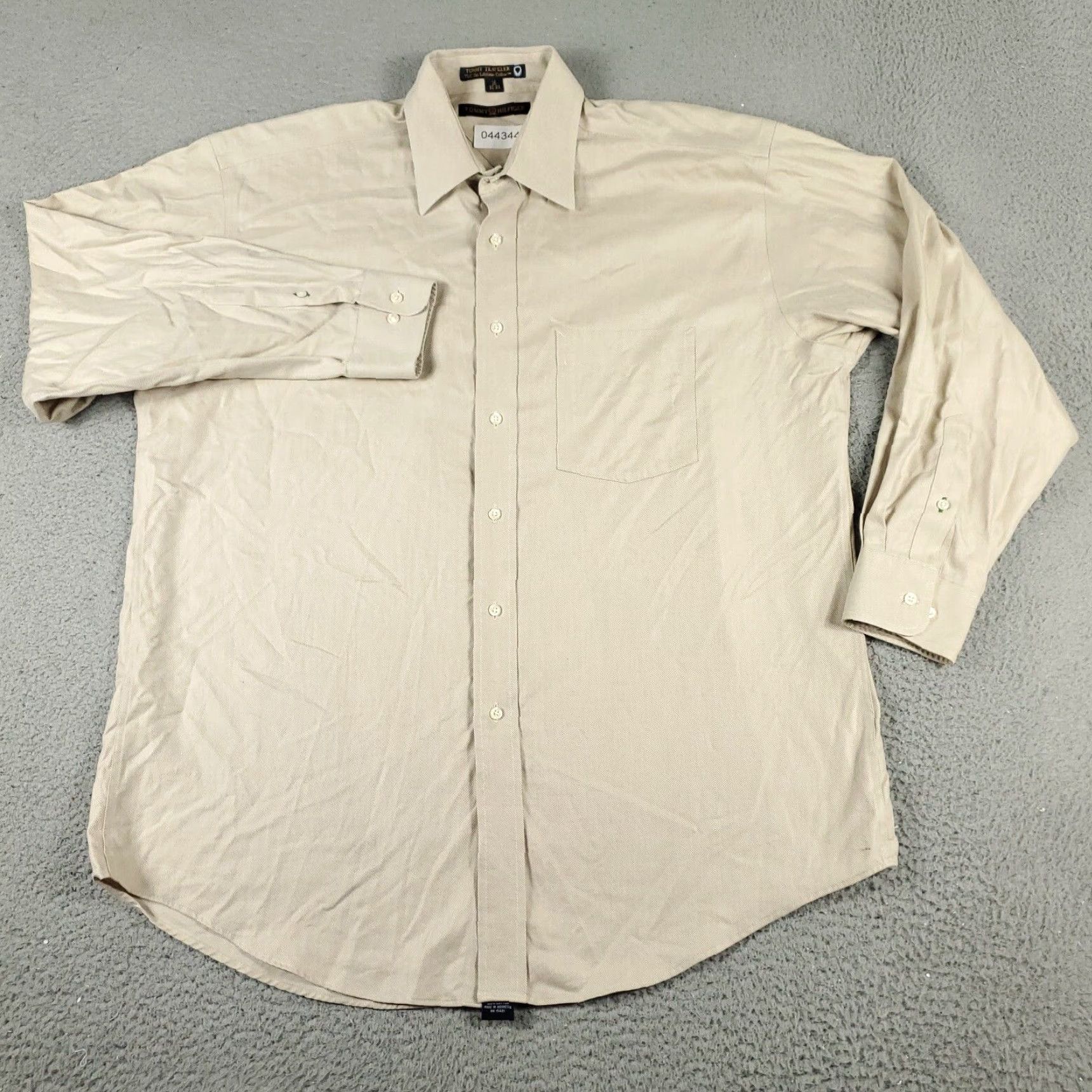 Tommy Hilfiger TOMMY HILFIGER Dress Shirt Mens 16 Beige Long Sleeve Button Up Solid Preppy Size 42R - 2 Thumbnail
