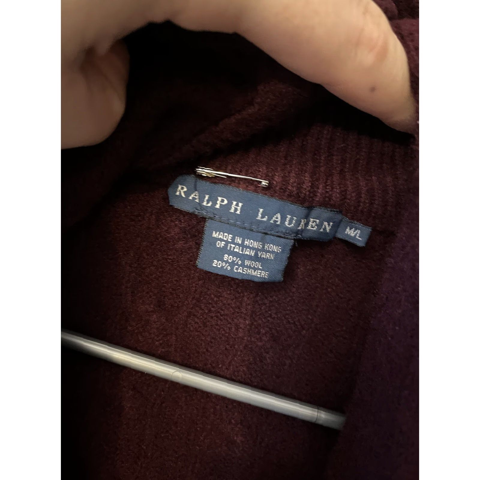 Ralph Lauren RALPH LAUREN Womens Cashmere Cable Knit Cardigan Sweater Red M 3/4 Sleeve Turtleneck Size M / US 6-8 / IT 42-44 - 2 Thumbnail