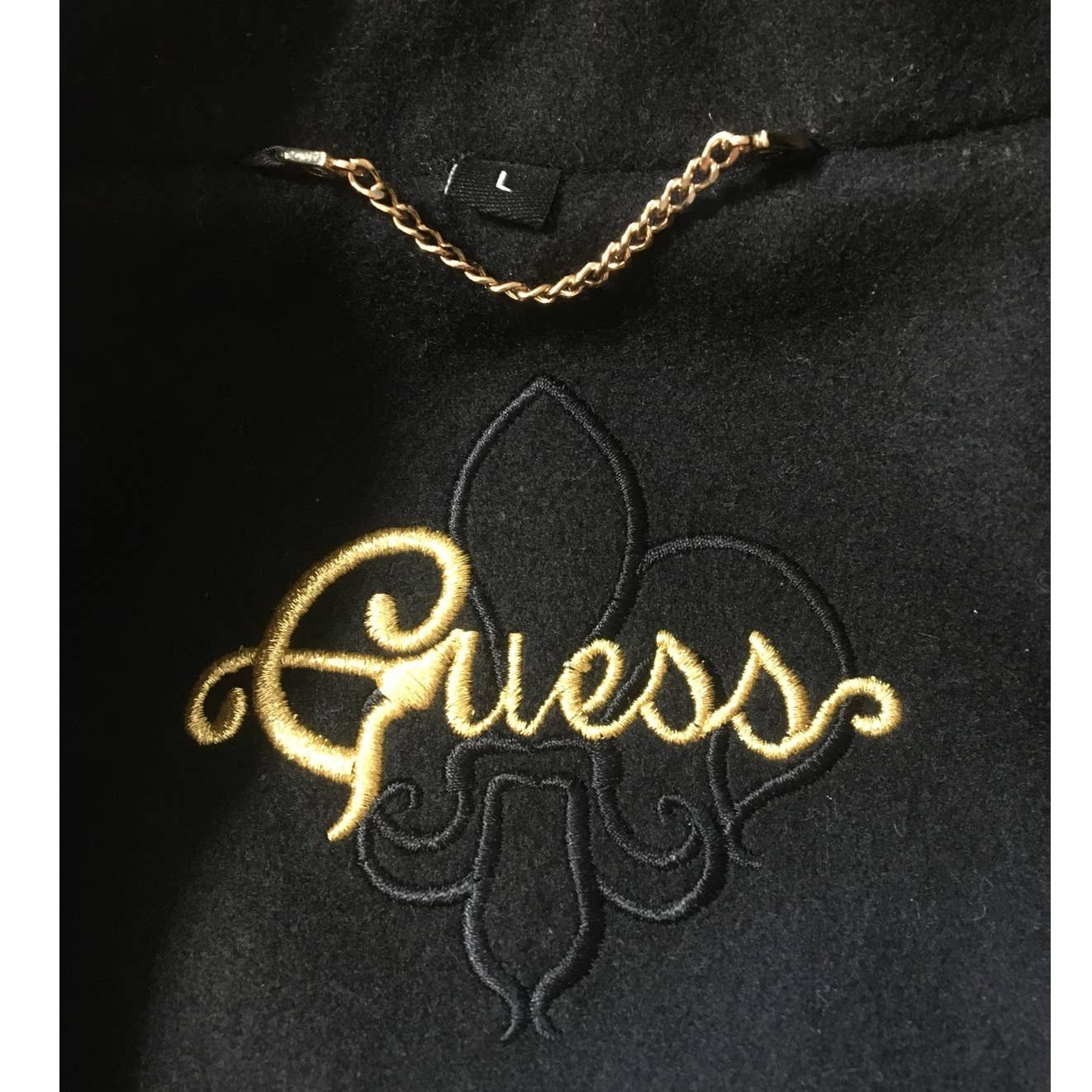 Guess Guess Large Wool Blend Black Lined Pea Coat Gold Embroidery Size L / US 10 / IT 46 - 2 Thumbnail