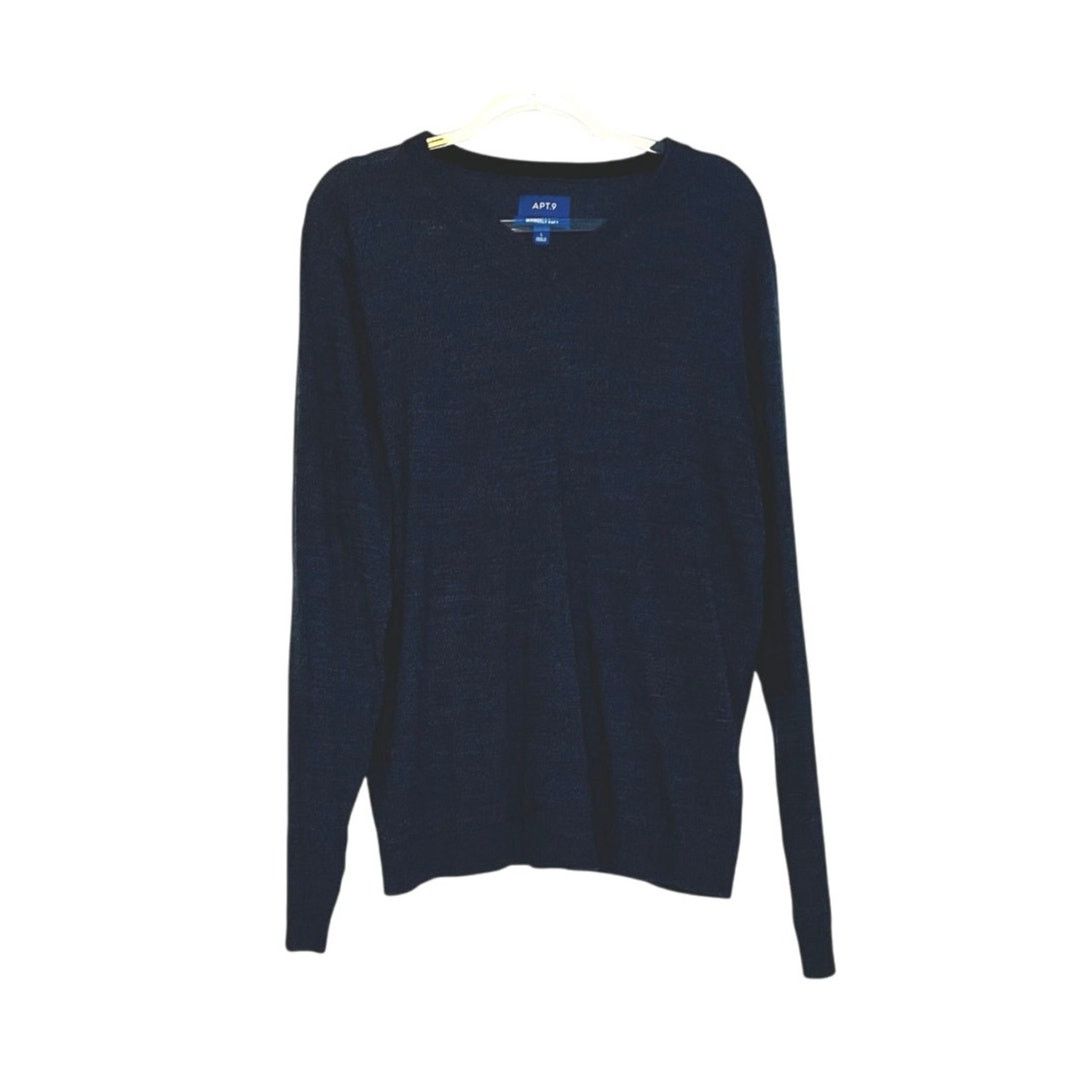 Apt. 9 Dark Navy Blue Soft V Neck Sweater Wool Blend Lightweight L Size US L / EU 52-54 / 3 - 2 Thumbnail