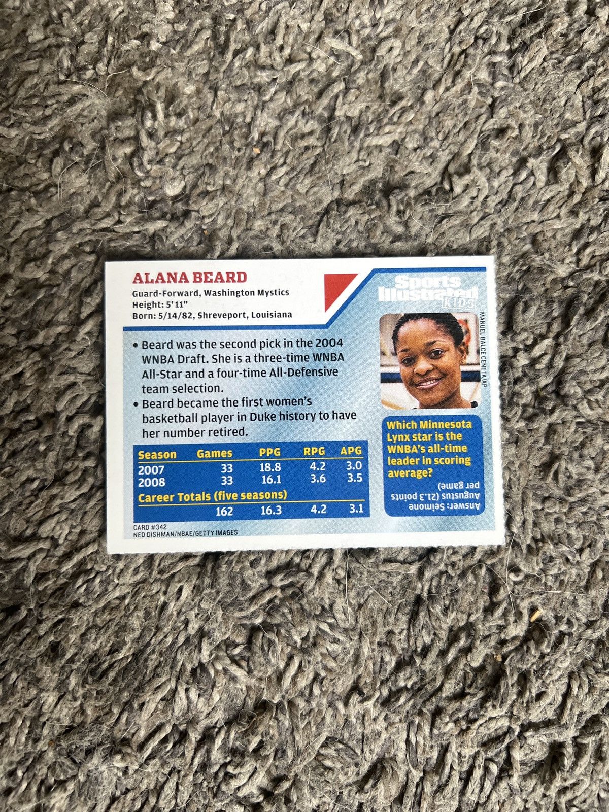 NBA Sports Illustrated Kids #342 Alana Beard Card Size ONE SIZE - 2 Thumbnail