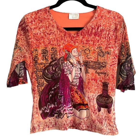 Vintage Vintage Mesh Ethnic Print Half Sleeve Top - Small Size S / US 4 / IT 40 - 10 Thumbnail