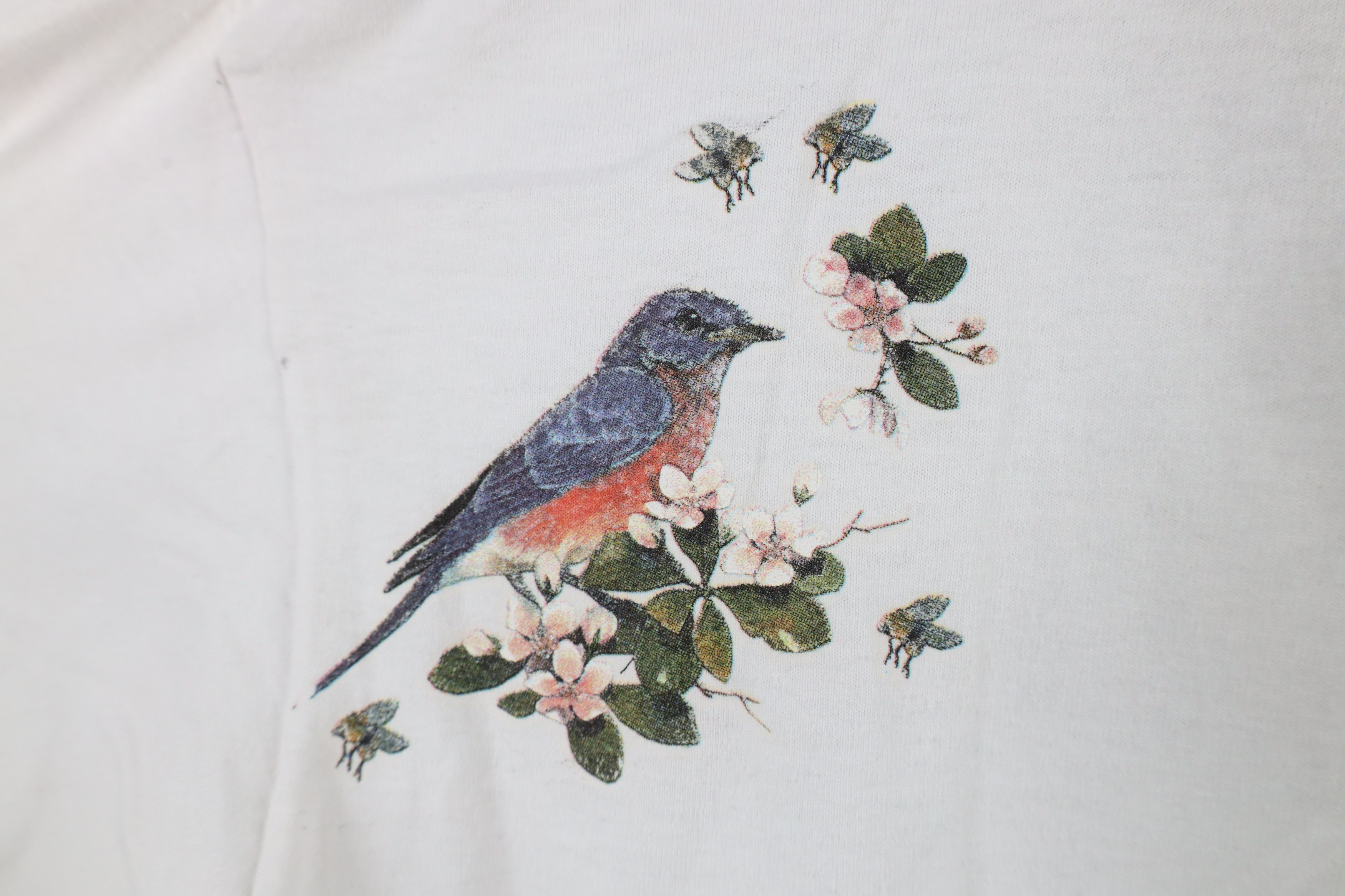 Vintage Vintage 90s Streetwear Bird Flower Collared T-Shirt White Size M / US 6-8 / IT 42-44 - 7 Thumbnail