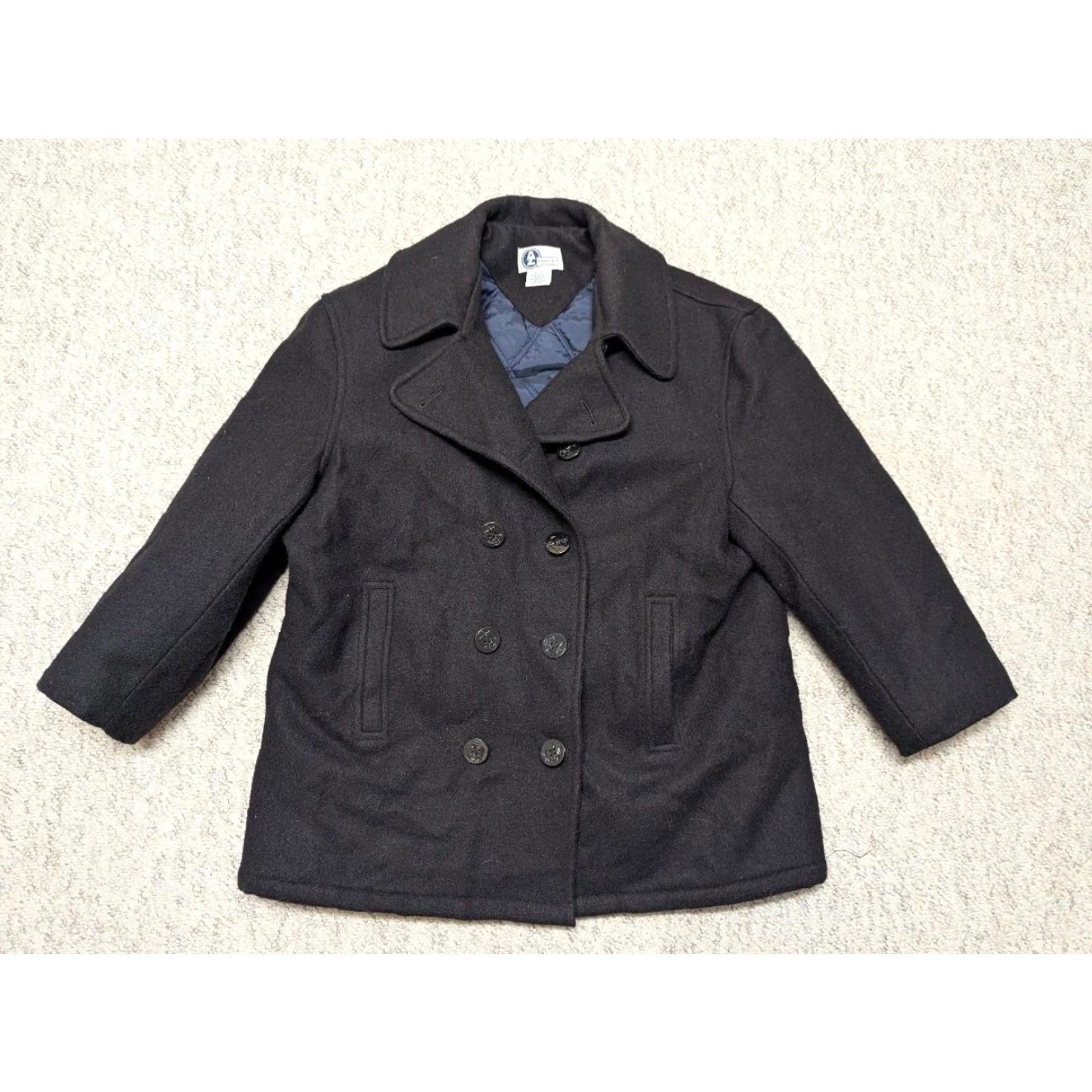 Vintage VINTAGE Pea Coat Navy Blue Wool XL 46-48 Navy anchor buttons Navy Blue NAVAL 1990s Lined Mens Coat Wool 46-48 Navy Button Mens Size US XL / EU 56 / 4 - 2 Thumbnail
