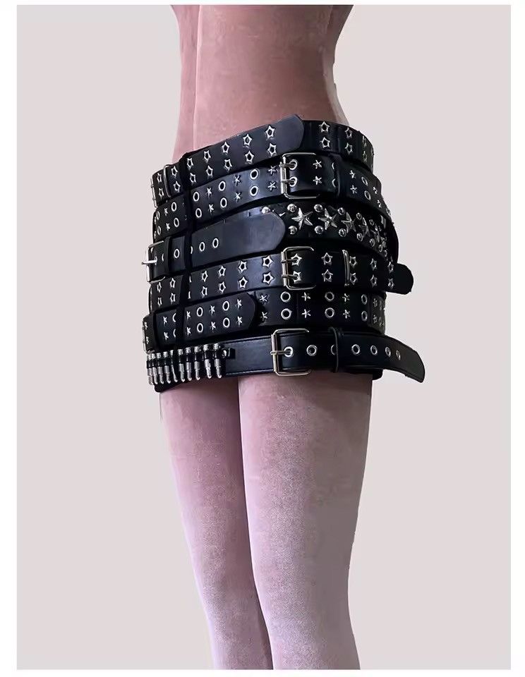 Other Gothic Designer Punk PU Leather Rivet Mini Skirt Size 27" / US 4 / IT 40 - 8 Thumbnail