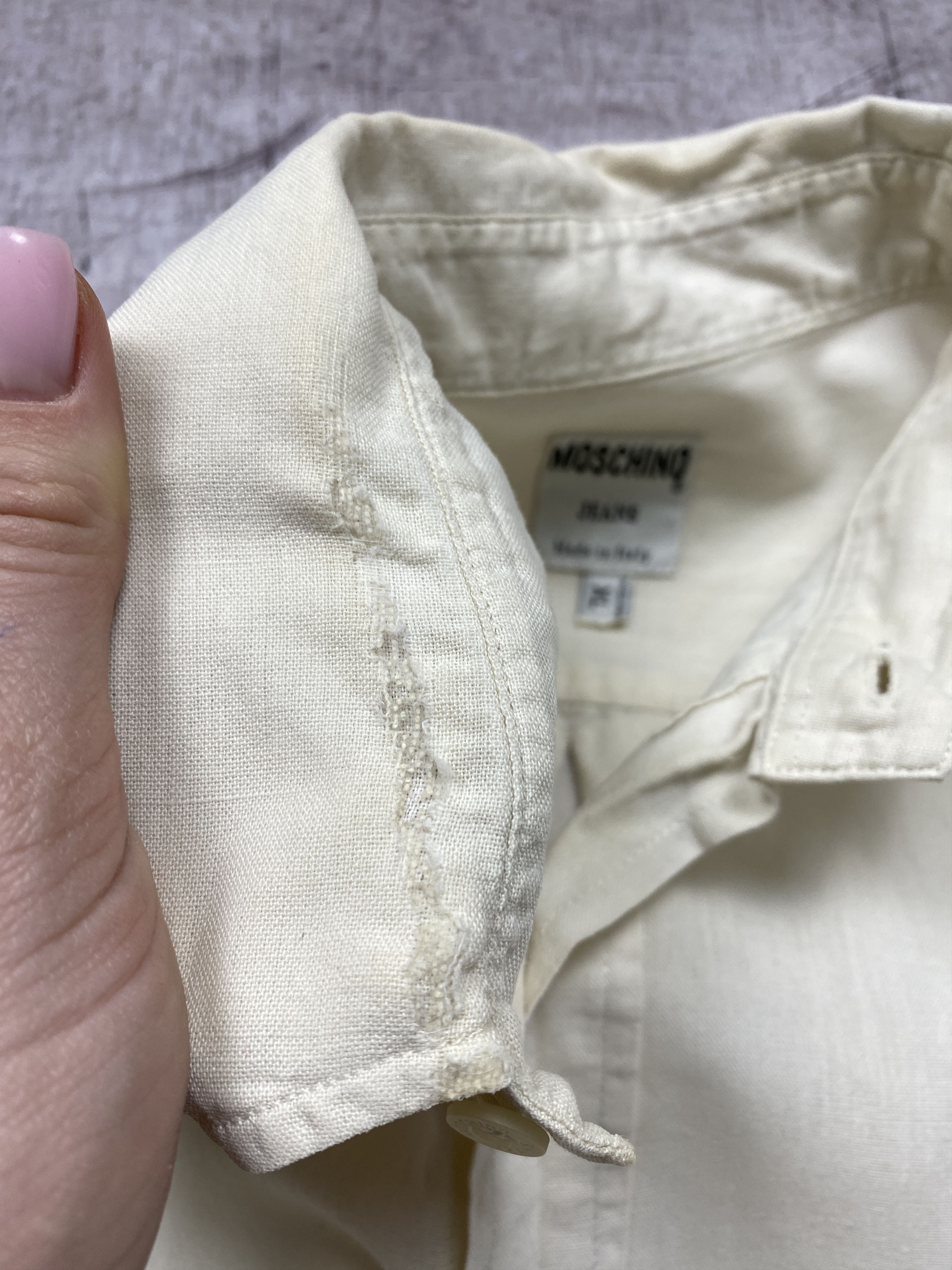 Moschino × Vintage Moschino Vintage Distressed Linen Shirt Size US XL / EU 56 / 4 - 9 Thumbnail