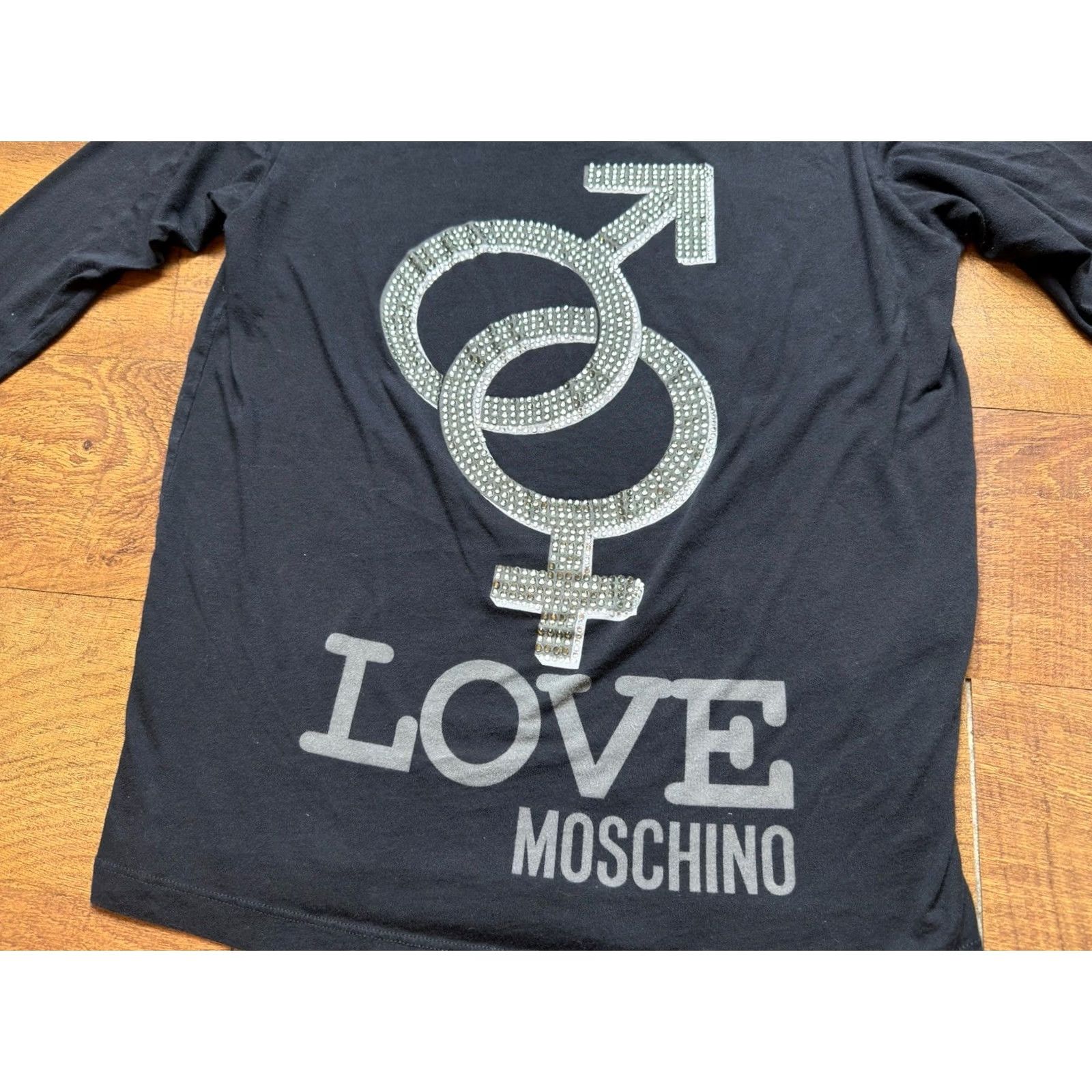 Love Moschino Love Moschino Women's Shirt Long Sleeve Black Rhinestones Crew Neck Small - Size S, T-Shirt, Casual, Cotton Blend, Love Theme, Love Moschino Size S / US 4 / IT 40 - 6 Thumbnail