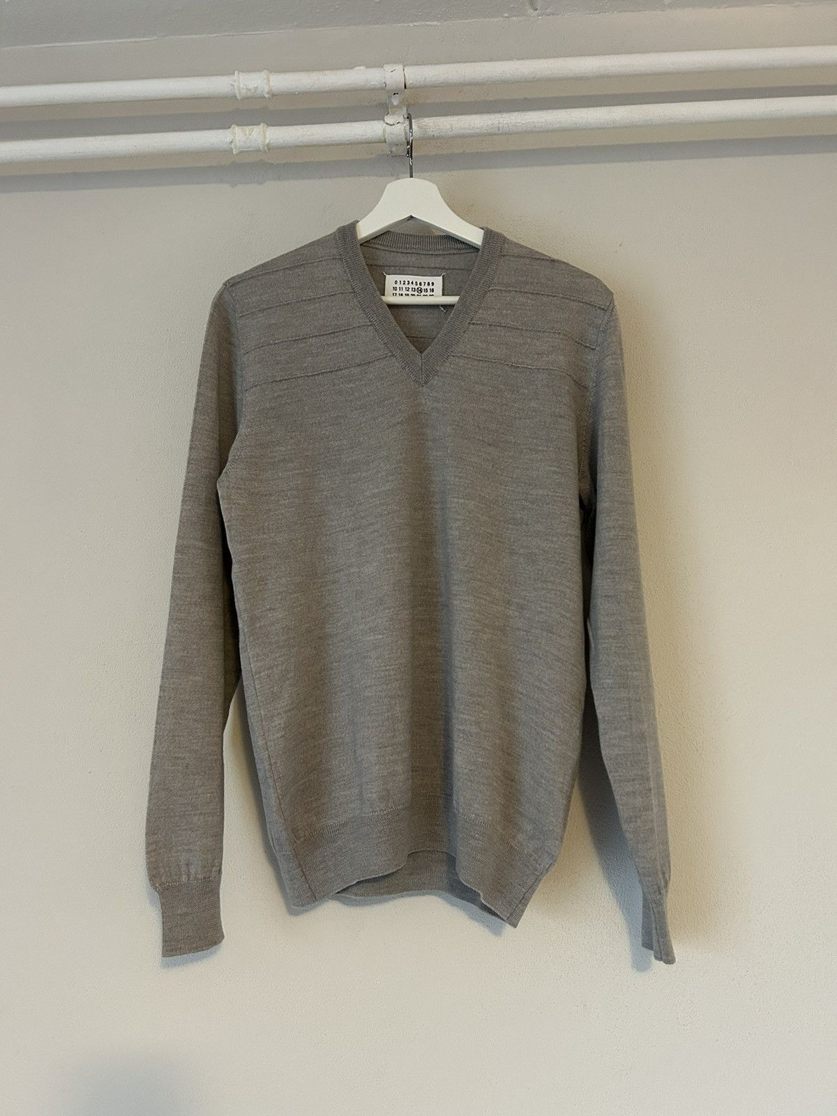 image of Maison Margiela Grey Wool V-Neck Sweater, Men's (Size Medium)