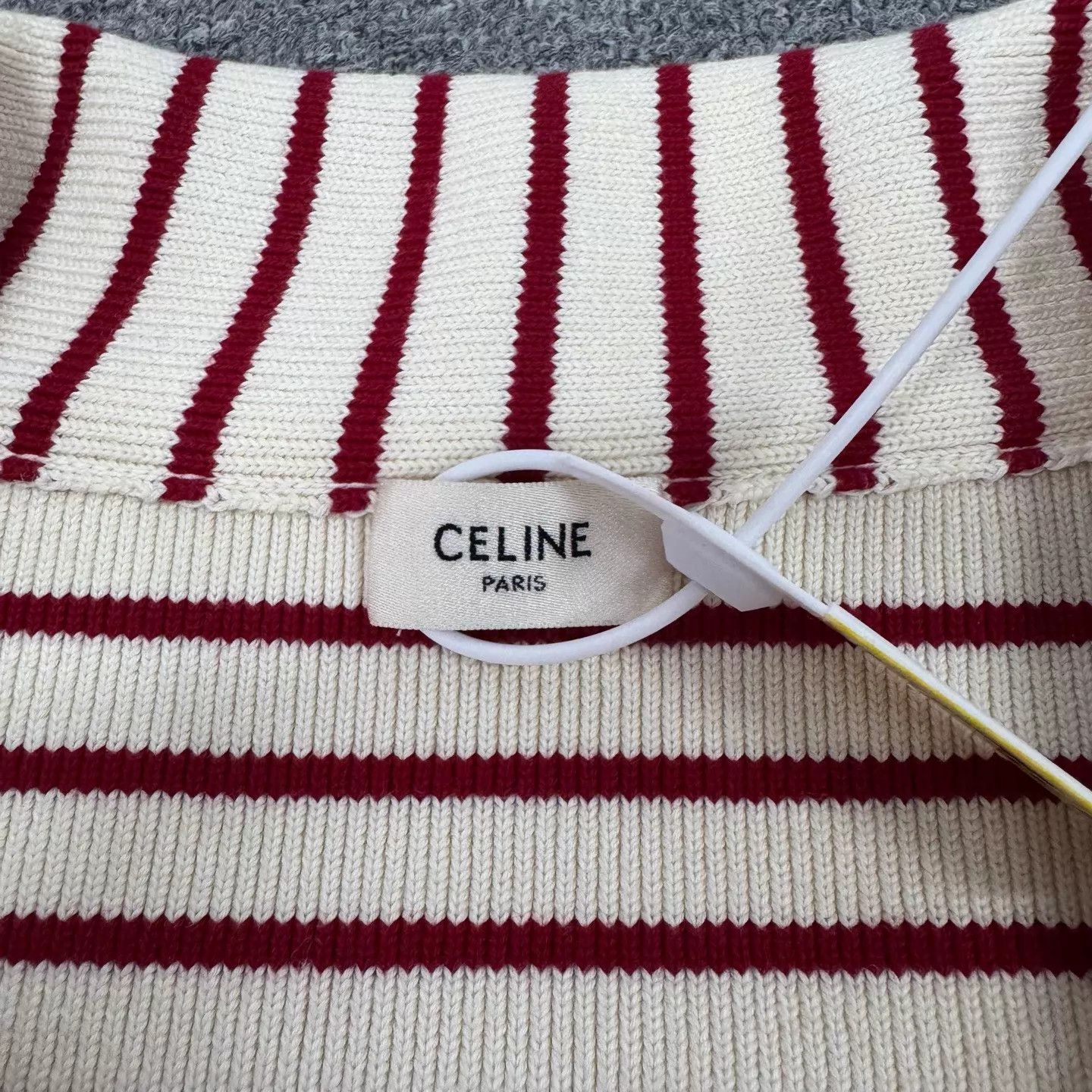 Celine CELINE Ivory Red Striped V-neck Short Knit T M NWT Size M / US 6-8 / IT 42-44 - 5 Thumbnail