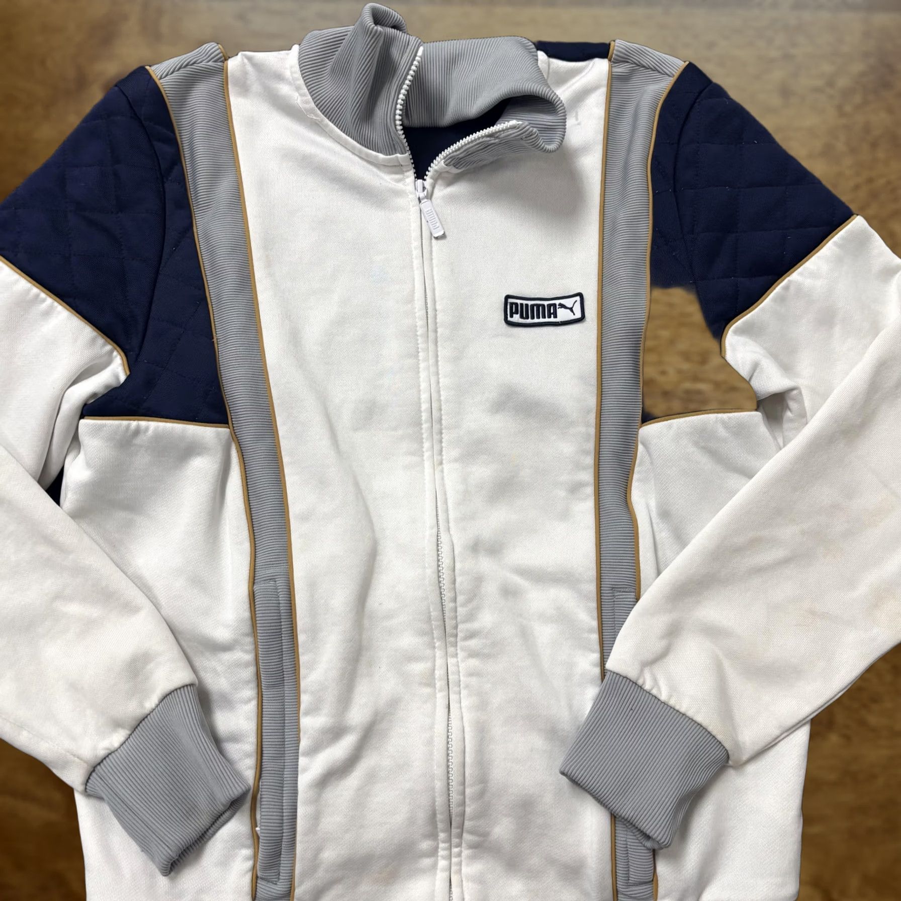 Puma PUMA Track Jacket Mens Small White Navy Colorblock Fleece Full Zip Athletic Size US S / EU 44-46 / 1 - 1 Thumbnail