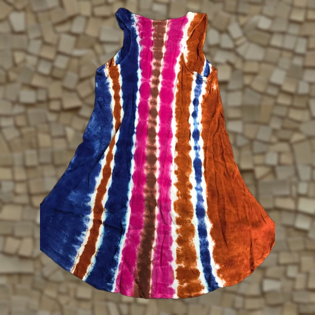 Vintage India Boutique Tank Top Women's One Size Blue Pink Brown White Tie Dye Sleeveless Scoop Neck Casual Regular Size ONE SIZE - 1 Thumbnail