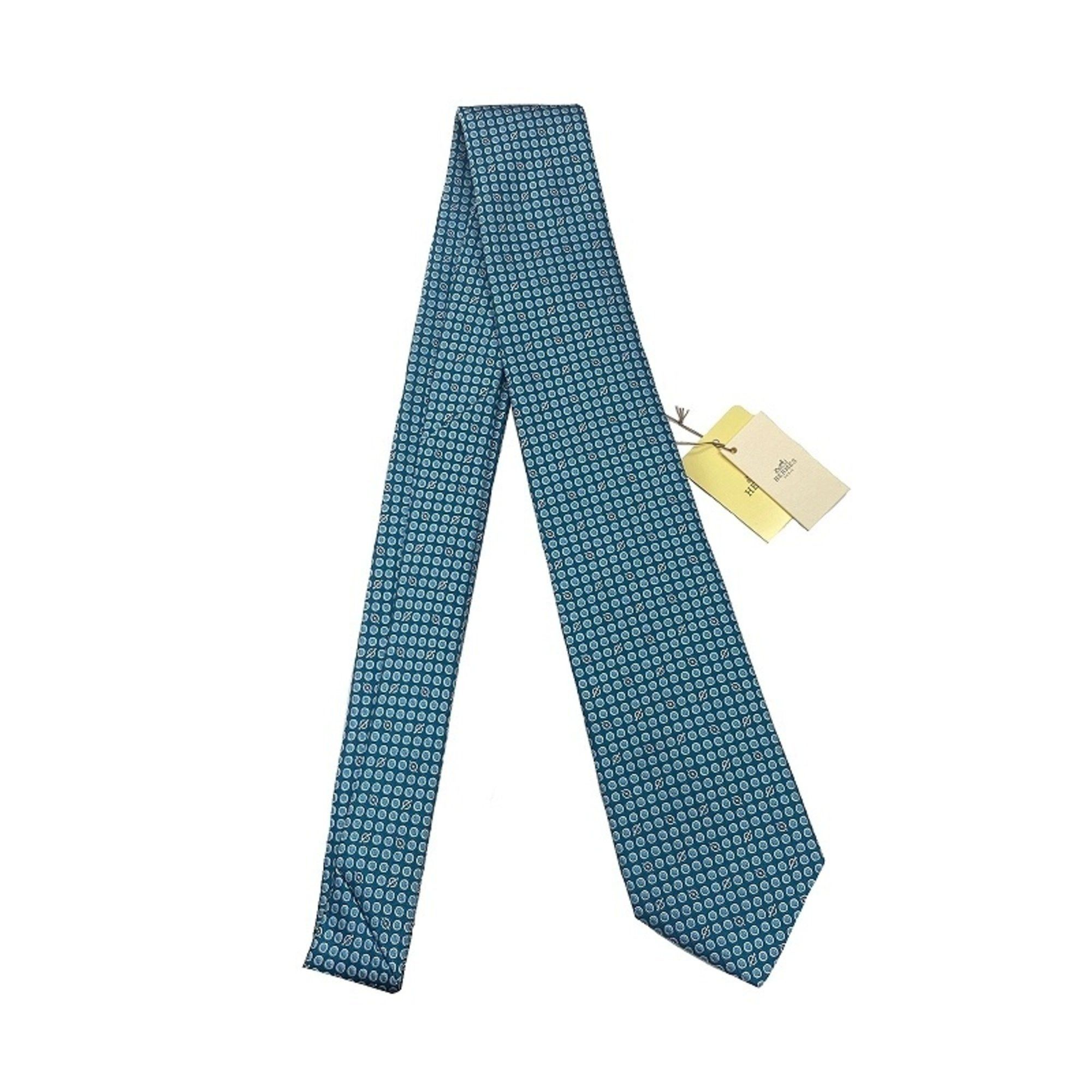 Hermes HERMES 100% Silk Necktie 335955T Dot & Grenan Pattern Blue JA-19749 Size ONE SIZE - 1 Thumbnail