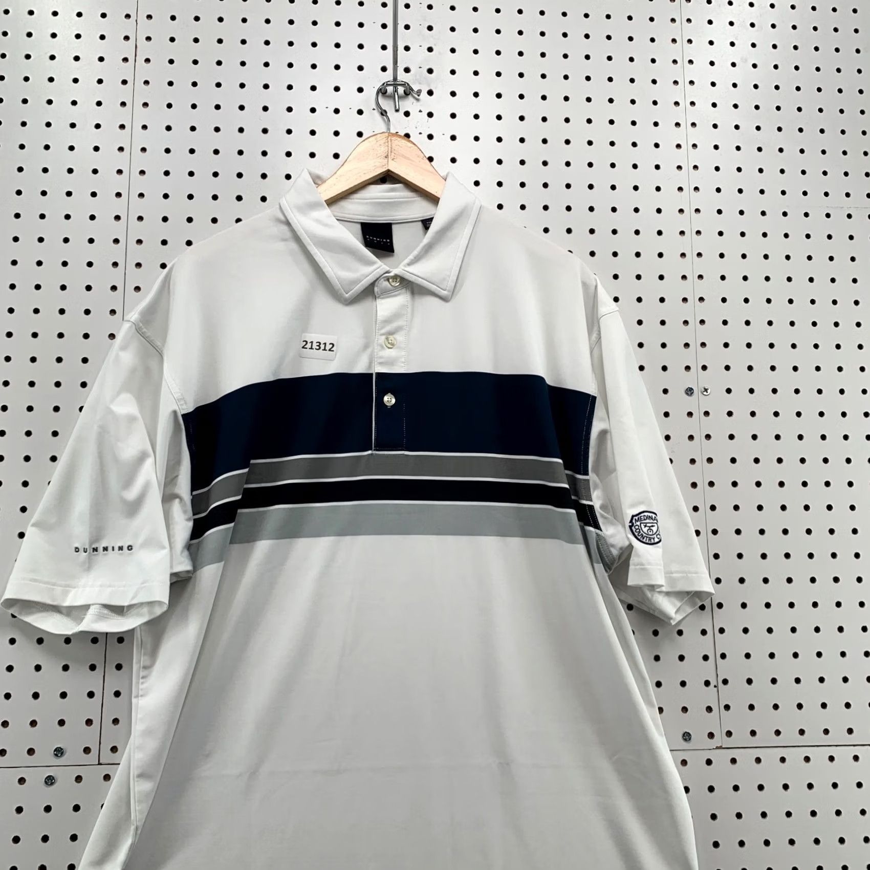 Vintage Dunning Polo Shirt Medinah Country Club White Blue Stripe Mens 2XL Size US XXL / EU 58 / 5 - 5 Thumbnail