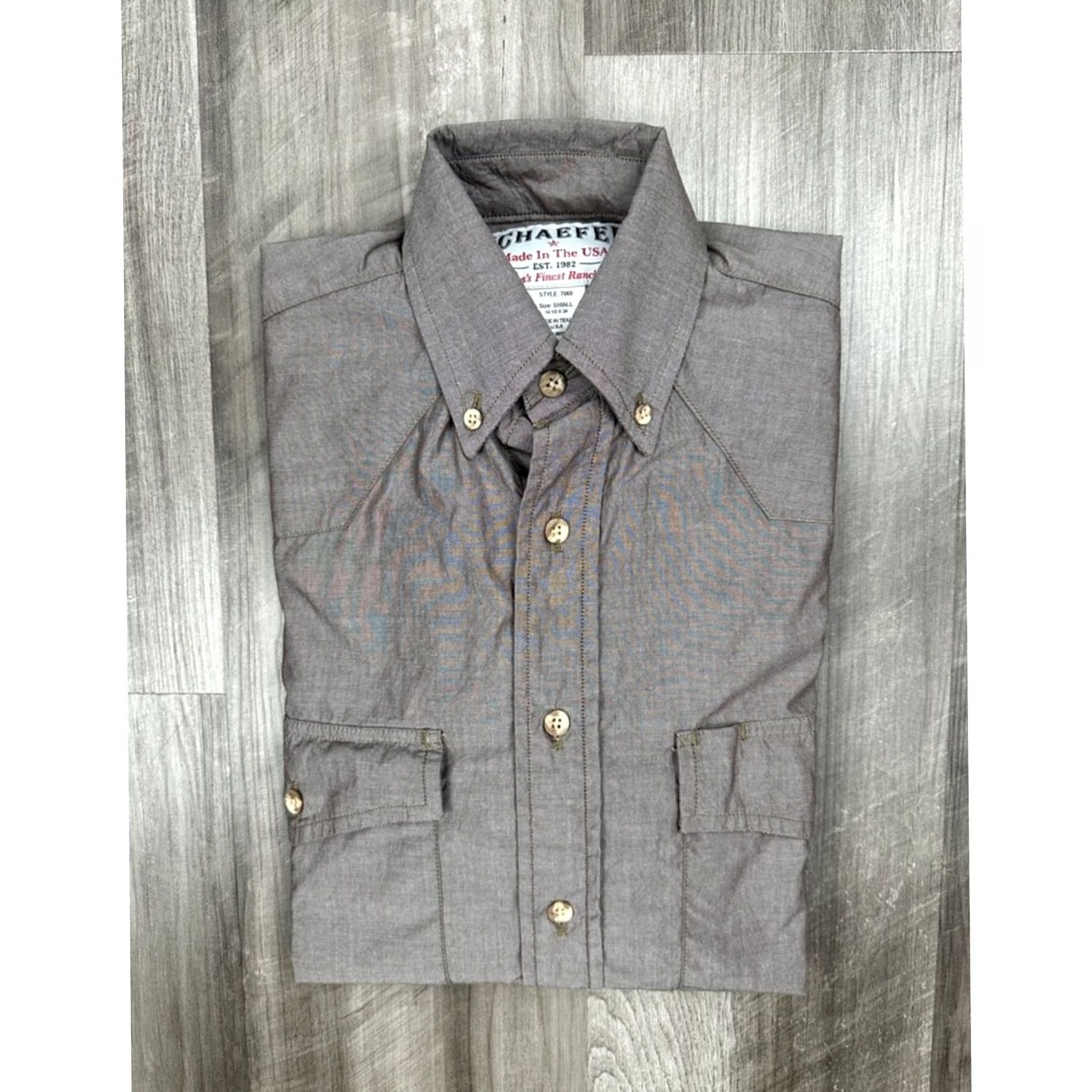 CHOCOOLATE Schaefer Sharper Shooter Chocolate Made USA Western Long Sleeve Button Small Mens Shirt Brown 100% Cotton Regular Size S Size US S / EU 44-46 / 1 - 2 Thumbnail