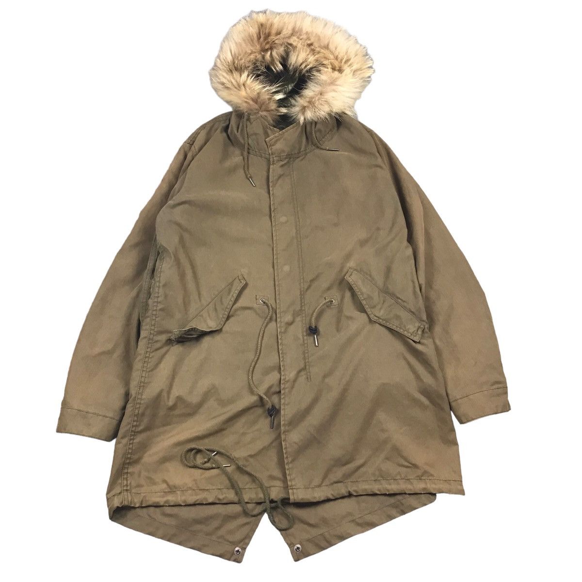 image of Back Number Parkas Fur Hoodies Brown Faded Jacket, Men's (Size Large)
