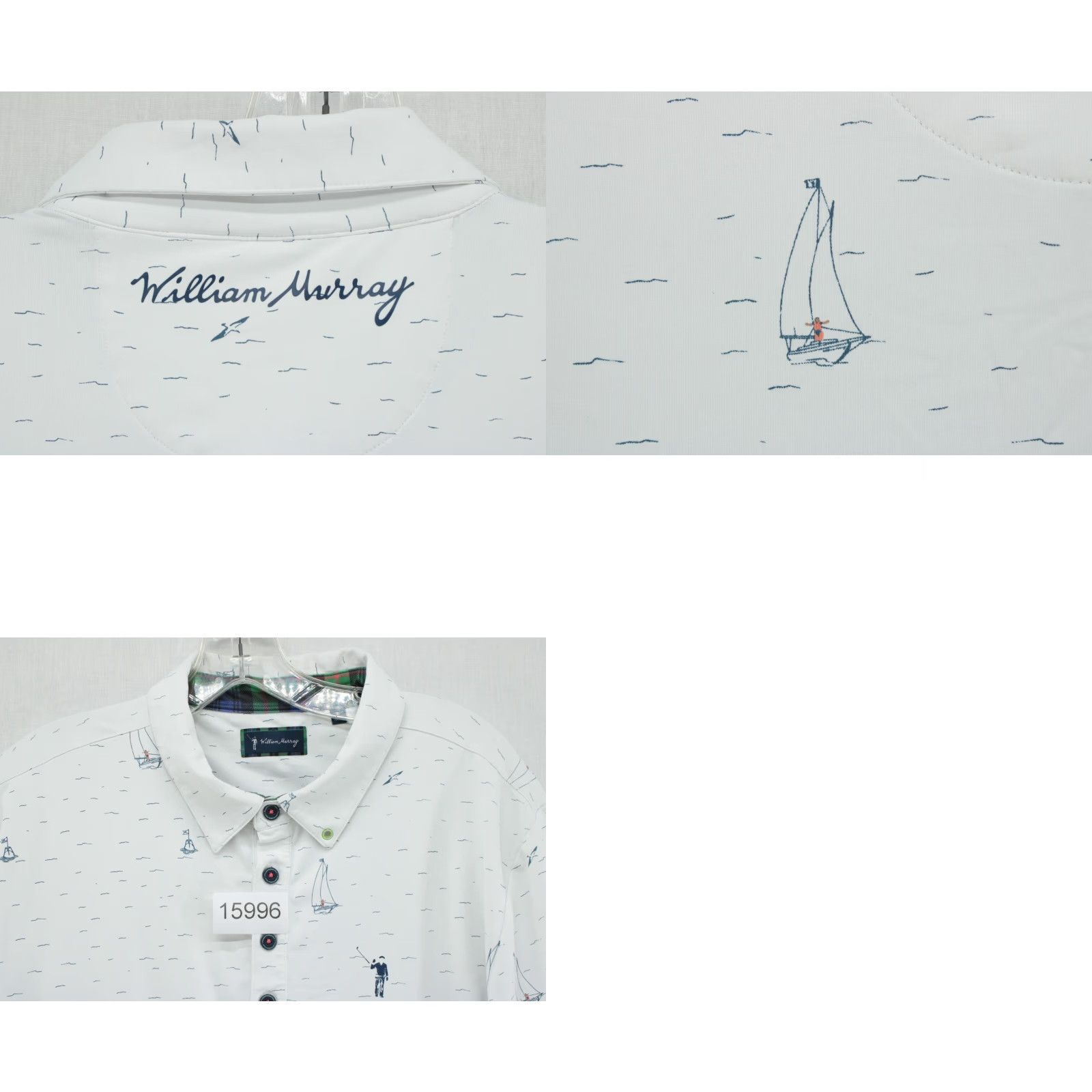 Vintage William Murray Golf Polo Shirt Men's L White Sail Boats Performance 4 Button Size US L / EU 52-54 / 3 - 8 Thumbnail