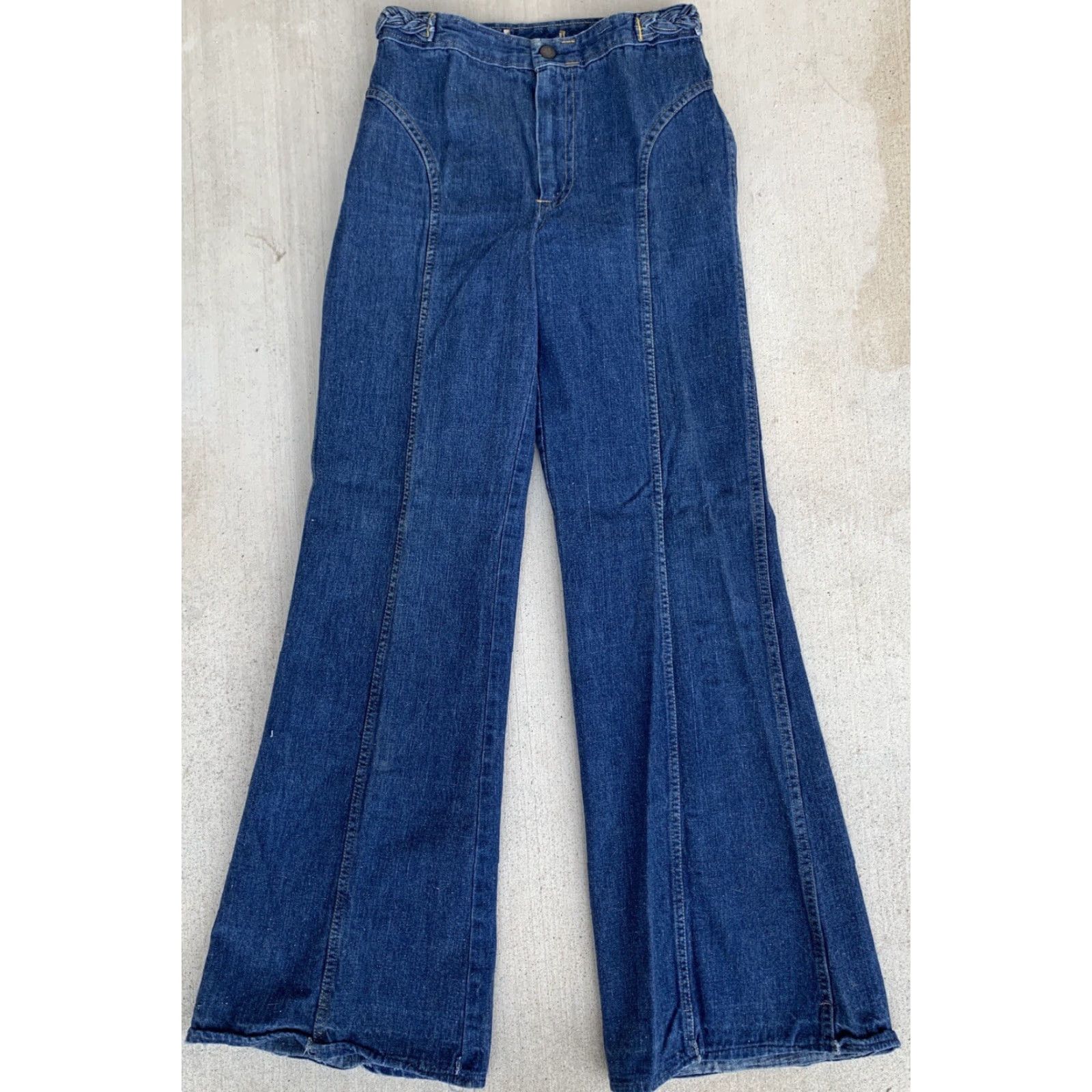 Bell VINTAGE Bell Bottoms Jeans 70s 1970s Talon 42 zipper 28L 26 Waist Blue Denim Hipppy Bell Bottoms Mens Womens Size 28" / US 6 / IT 42 - 3 Thumbnail