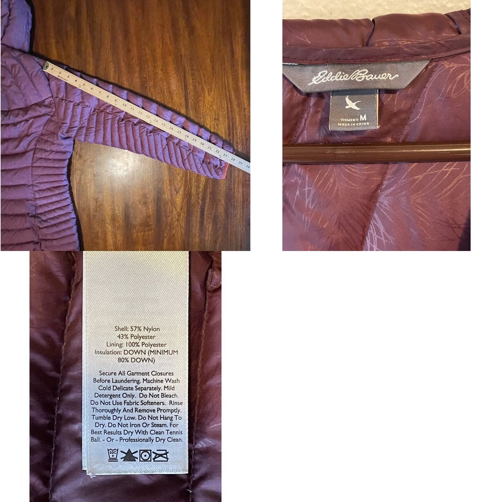 Eddie Bauer Eddie Bauer Womens M Down Fill Quilted Puffer Jacket Burgundy Maroon - Ex-New - Vintage No Holes Size M / US 6-8 / IT 42-44 - 8 Thumbnail