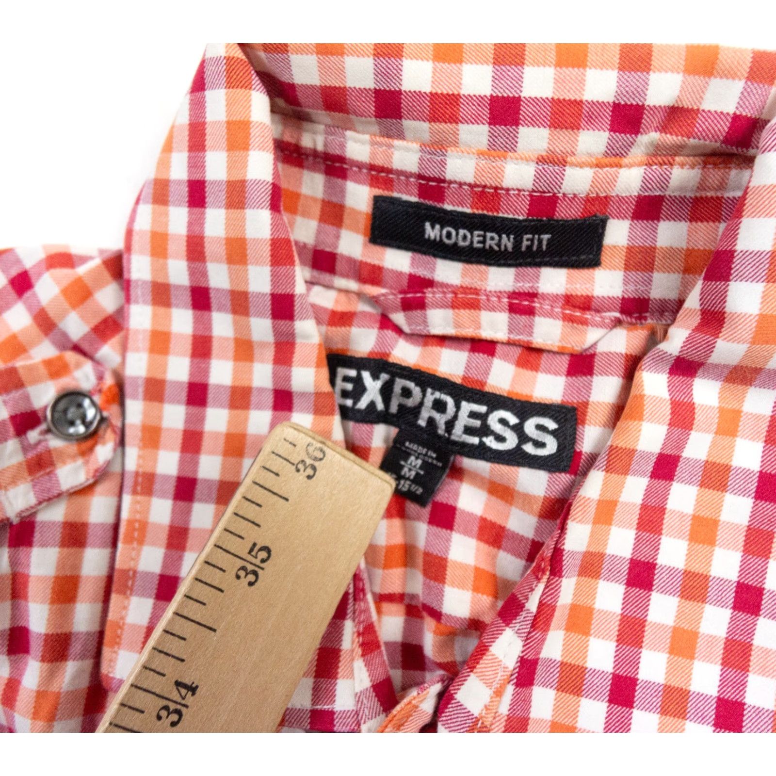 Express EXPRESS Men’s Medium Red Check Button-Up Long Sleeve Modern Fit Shirt Size US M / EU 48-50 / 2 - 6 Thumbnail