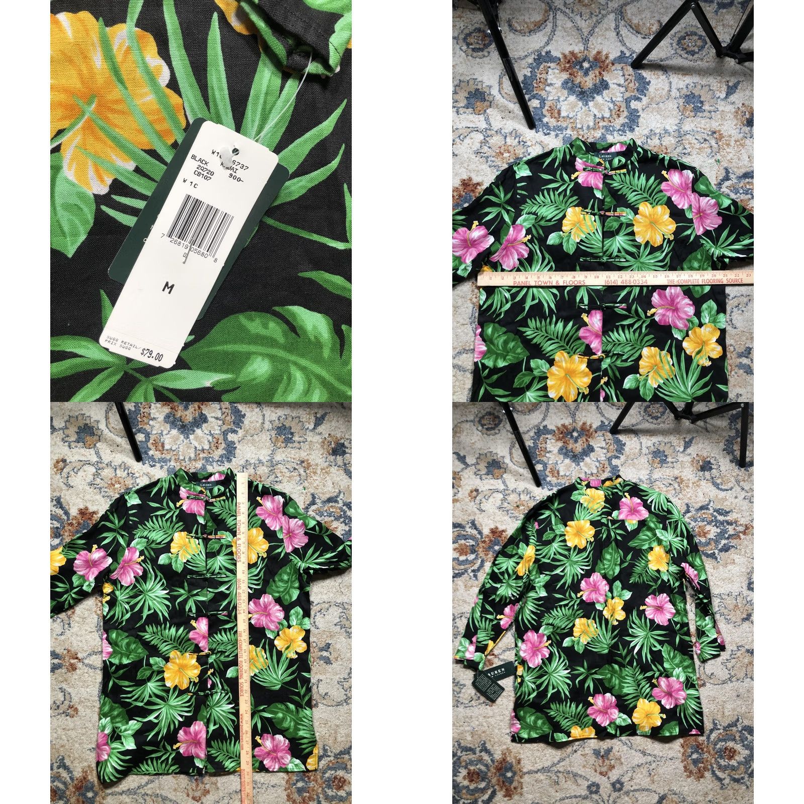 Ralph Lauren Lauren Ralph Lauren Jacket Womens Medium Black Linen Floral Hawaiian Tunic Top Size M / US 6-8 / IT 42-44 - 8 Thumbnail