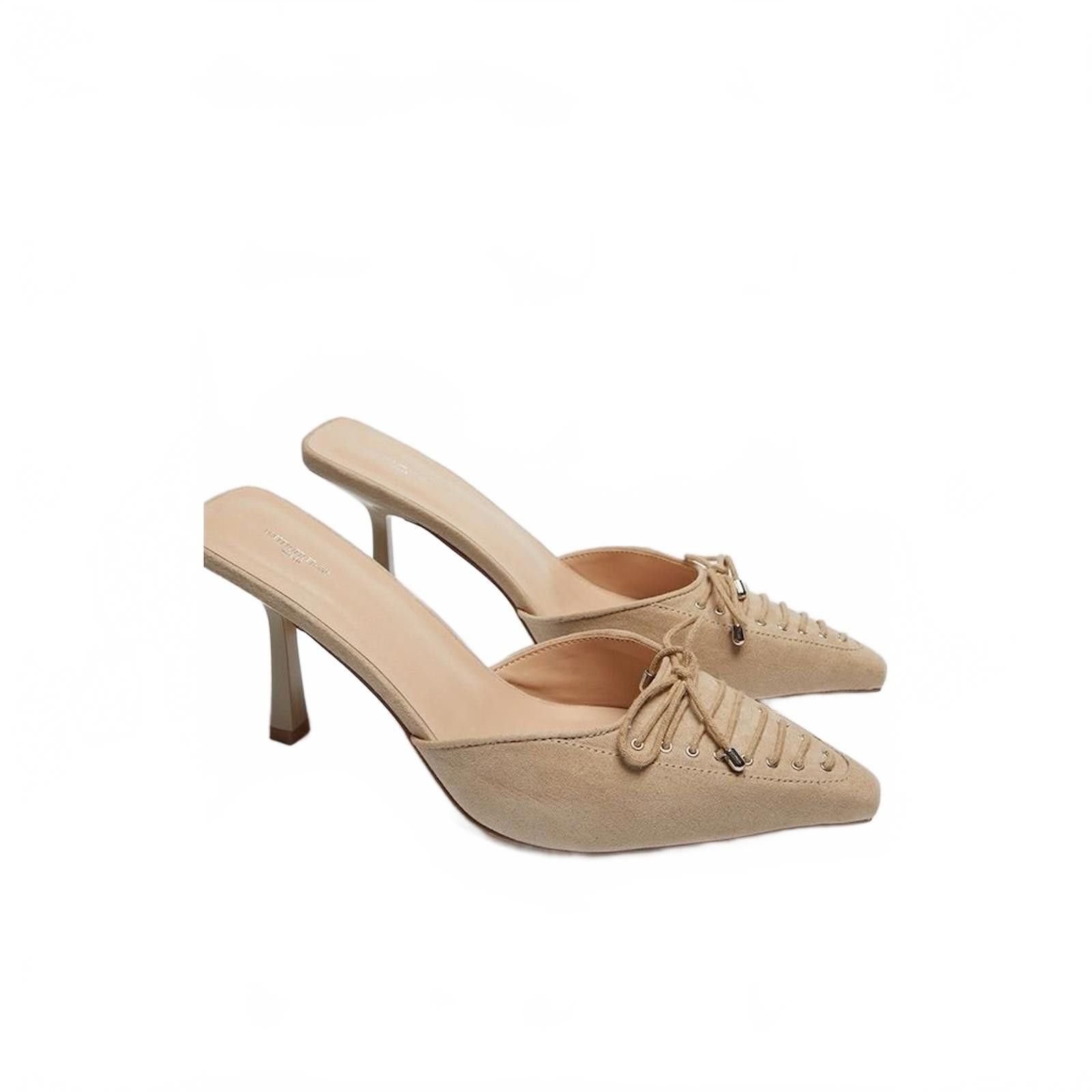 Other Prettylittlething Women's Beige Pointed Toe Heeled Mules Size US 8 / IT 38 - 4 Thumbnail