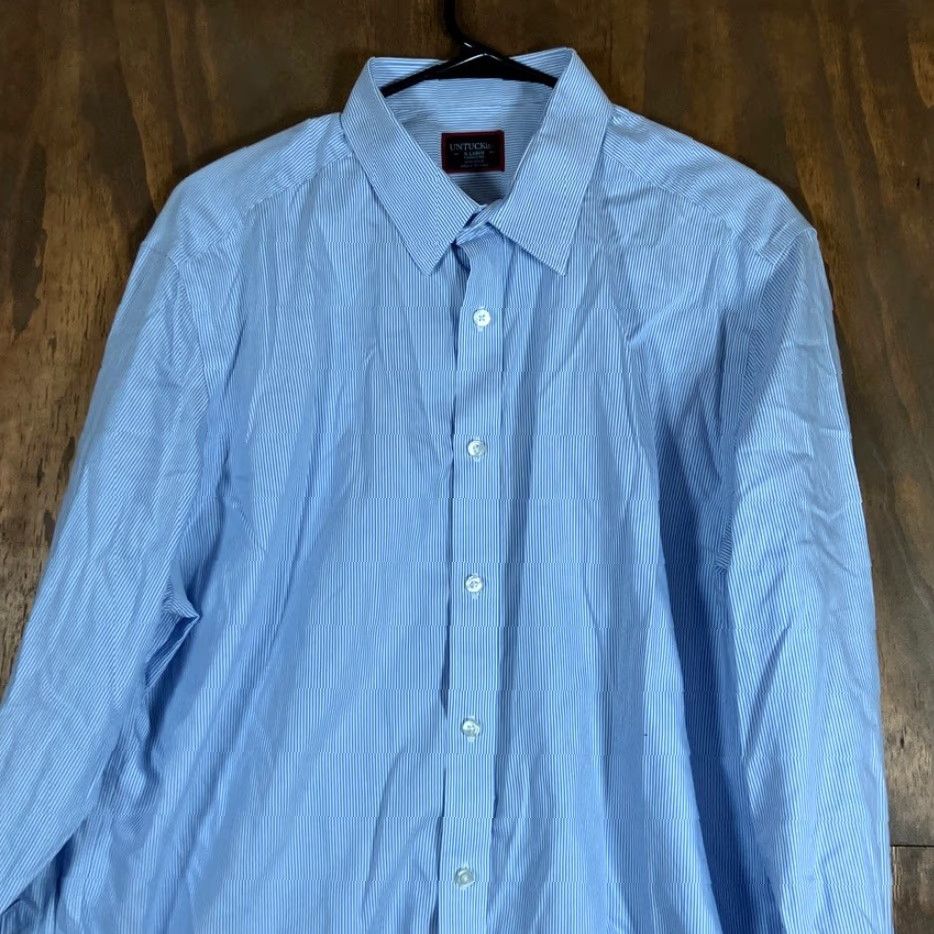 UNTUCKit UNTUCKit Mens Shirt Blue White Stripe Button Down Wrinkle Free Long Sleeve XL Size US XL / EU 56 / 4 - 2 Thumbnail