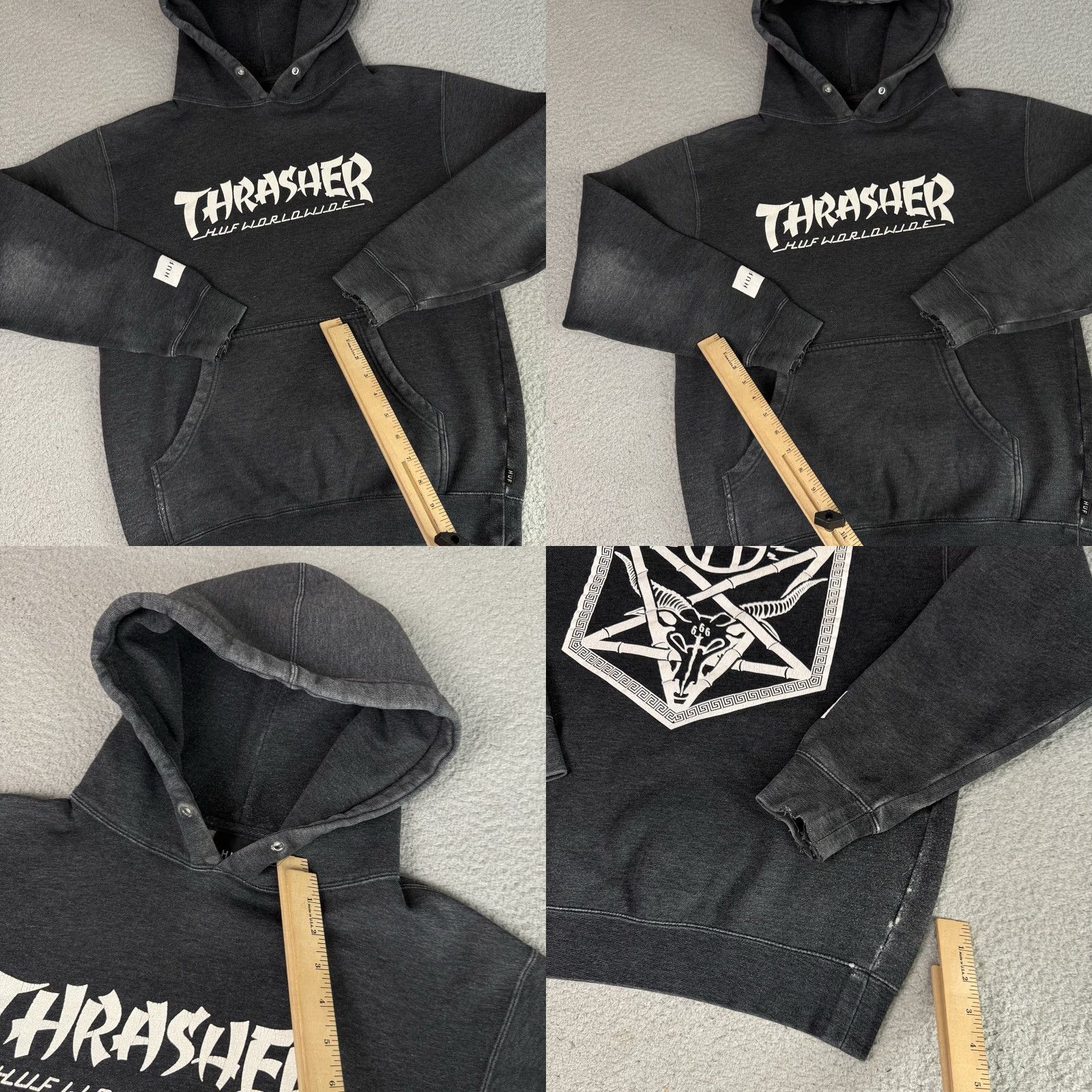 Huf VINTAGE HUF Thrasher Hoodie Adult S Gray Charcoal Heather Asia Tour Skate Rare Size US S / EU 44-46 / 1 - 8 Thumbnail