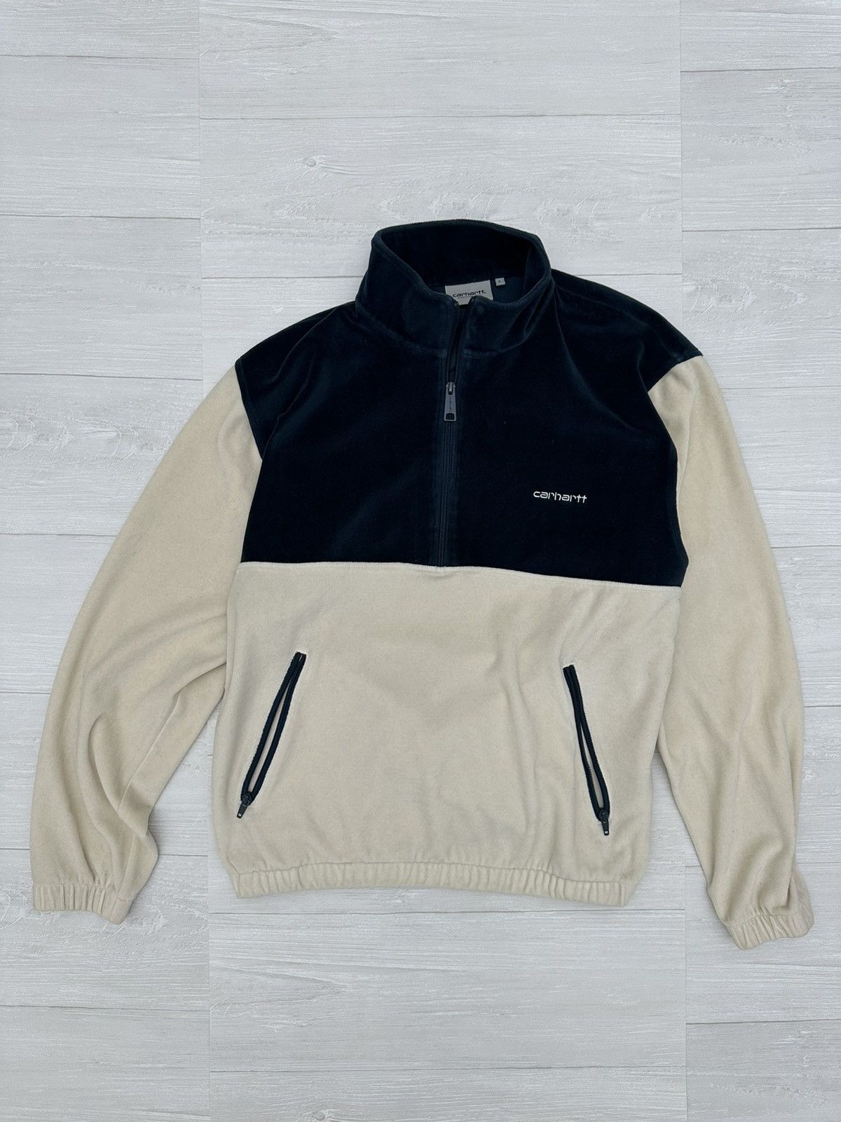 Carhartt Wip Carhartt W.I.P White Green Velour Velvet Zip Sweater WIP Size US L / EU 52-54 / 3 - 1 Thumbnail