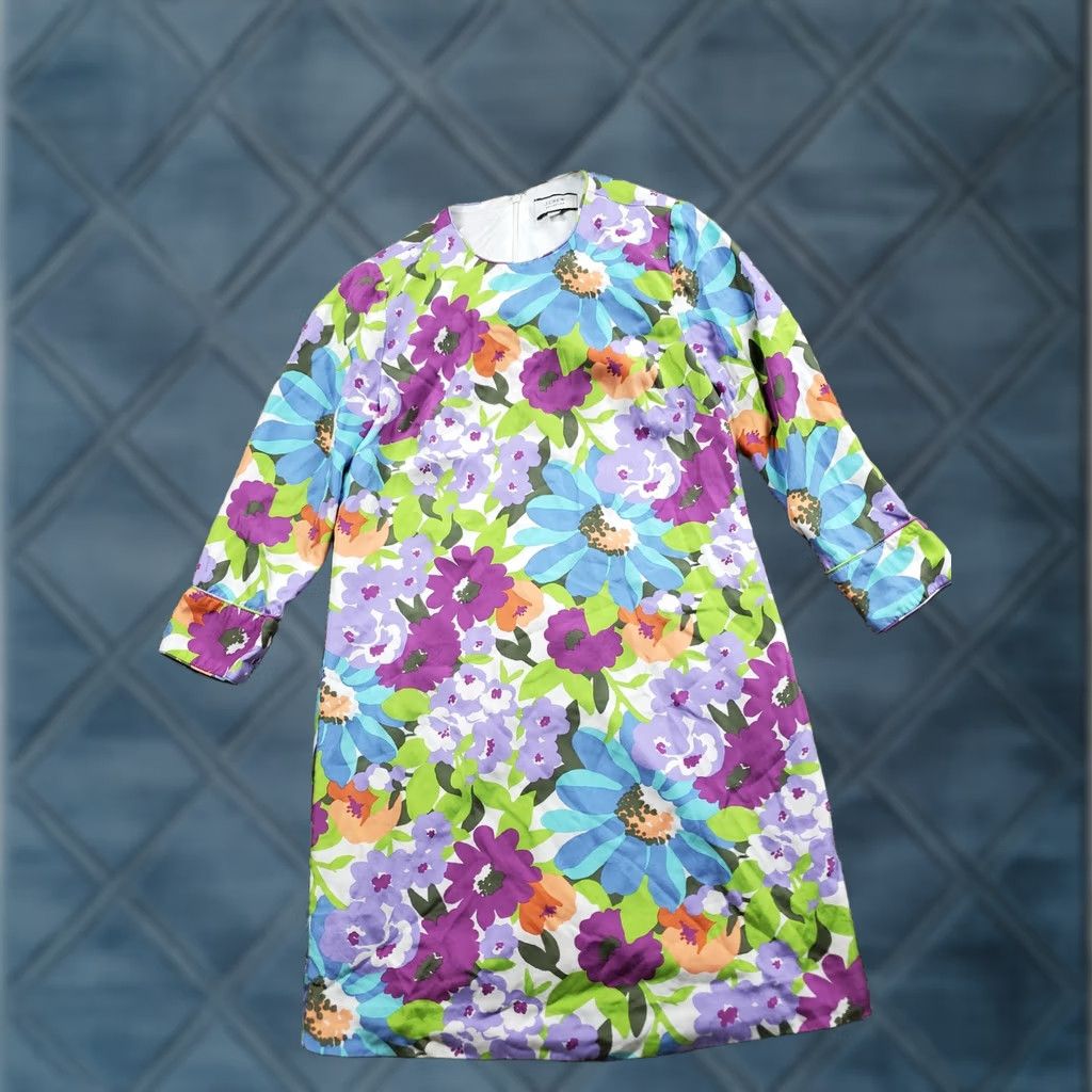 J.Crew J.Crew Collection Dress Womens 4 Multicolor Floral Silk 3/4 Sleeve Shift Dress Size S / US 4 / IT 40 - 1 Thumbnail