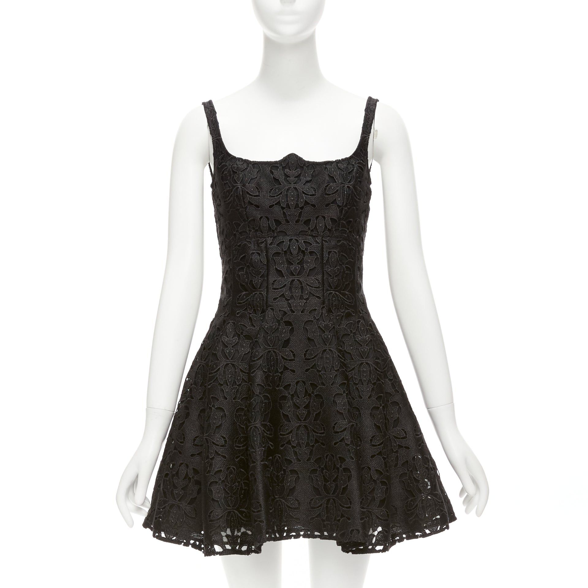 Emilia Wickstead EMILIA WICKSTEAD black floral lace paisley scalloped neckline flared dress UK8 S Size M / US 6-8 / IT 42-44 - 1 Thumbnail