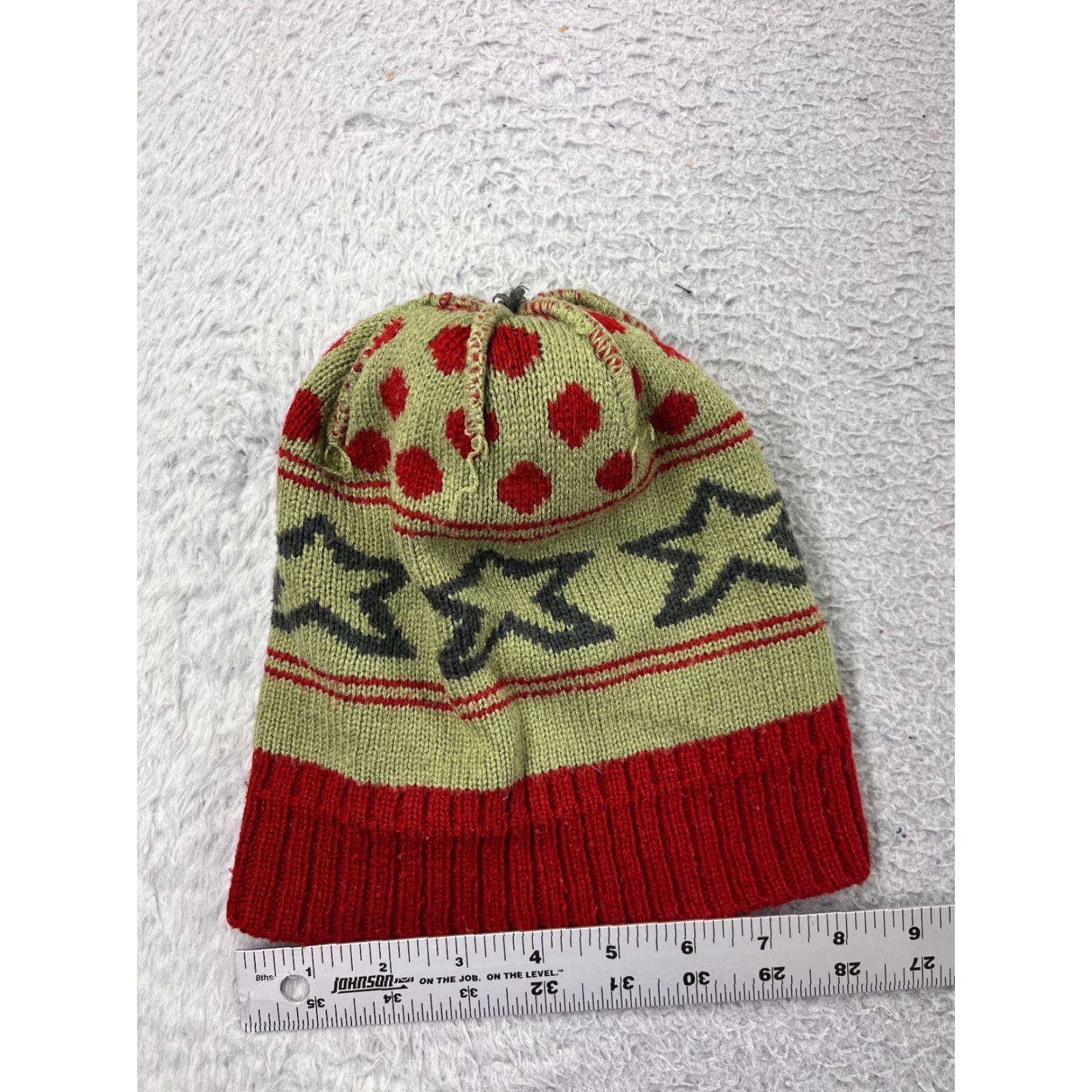 Vintage Red Green Polka Dot Knit Beanie Hat One Size Casual Ski Men Size ONE SIZE - 4 Thumbnail