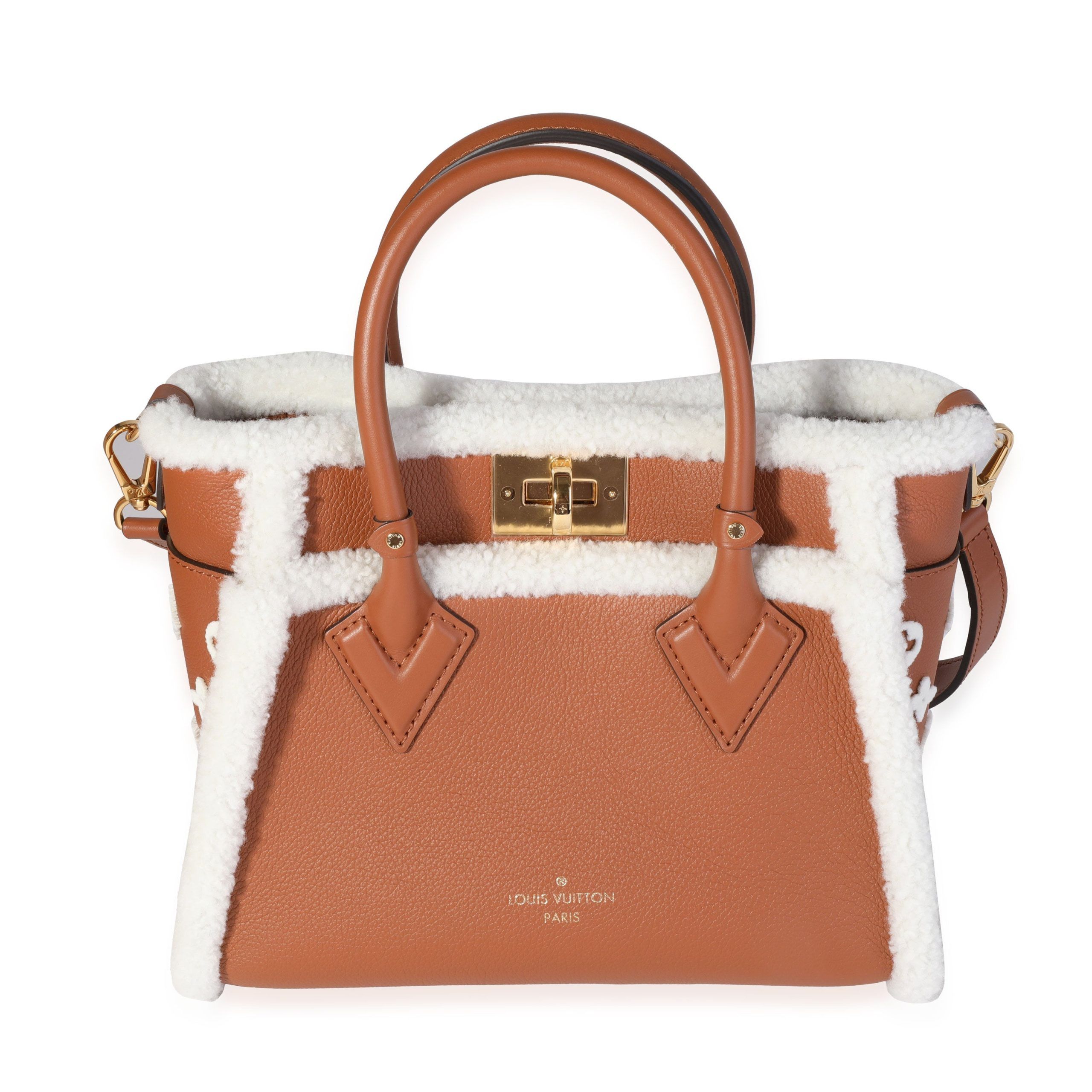 image of Louis Vuitton Caramel Calfskin And Shearling On My Side Pm in Brown, Women's