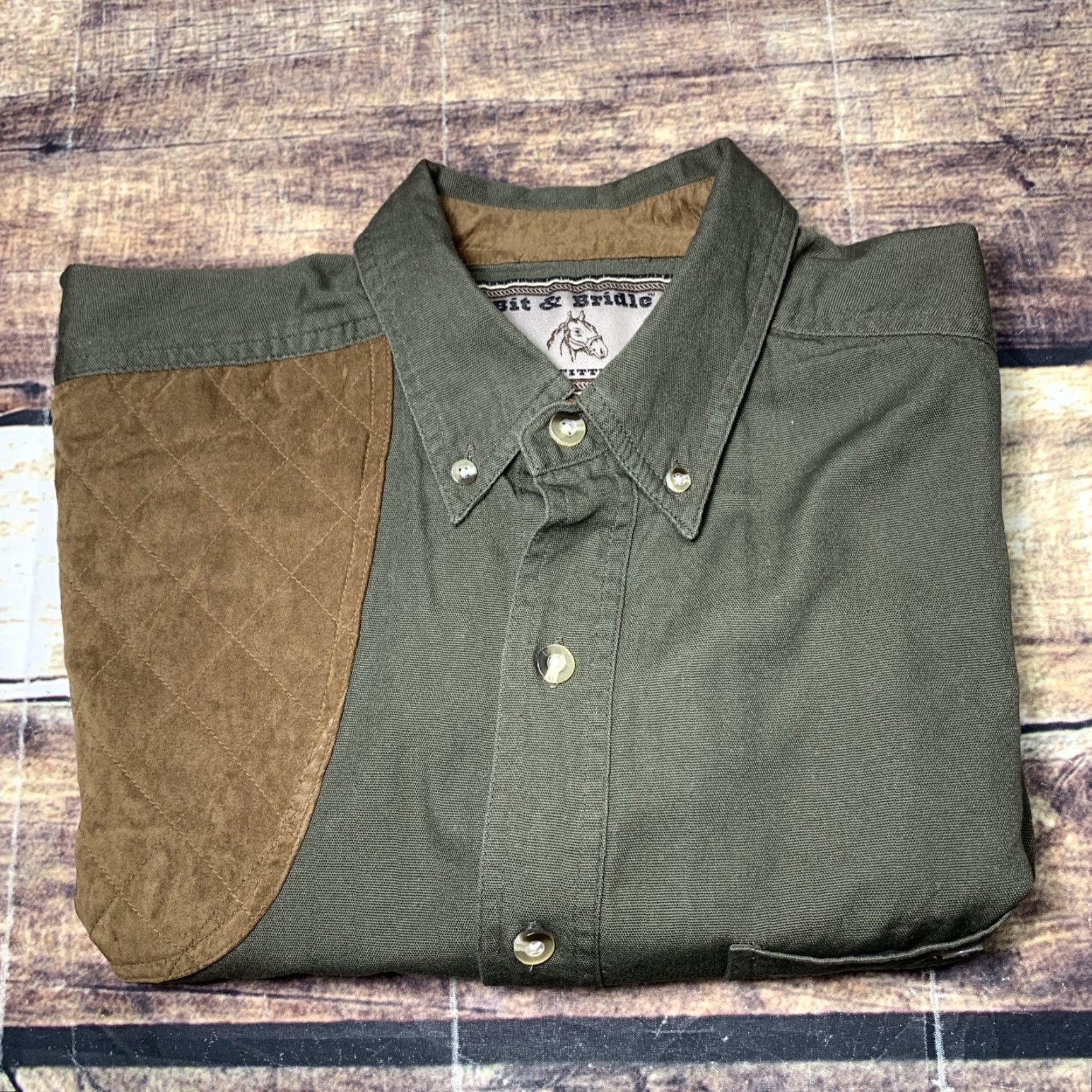 Vintage Bit & Bridle Long Sleeve Shirt Mens M Green Padded Shoulder Elbow Button Up Shirt Size US M / EU 48-50 / 2 - 7 Thumbnail