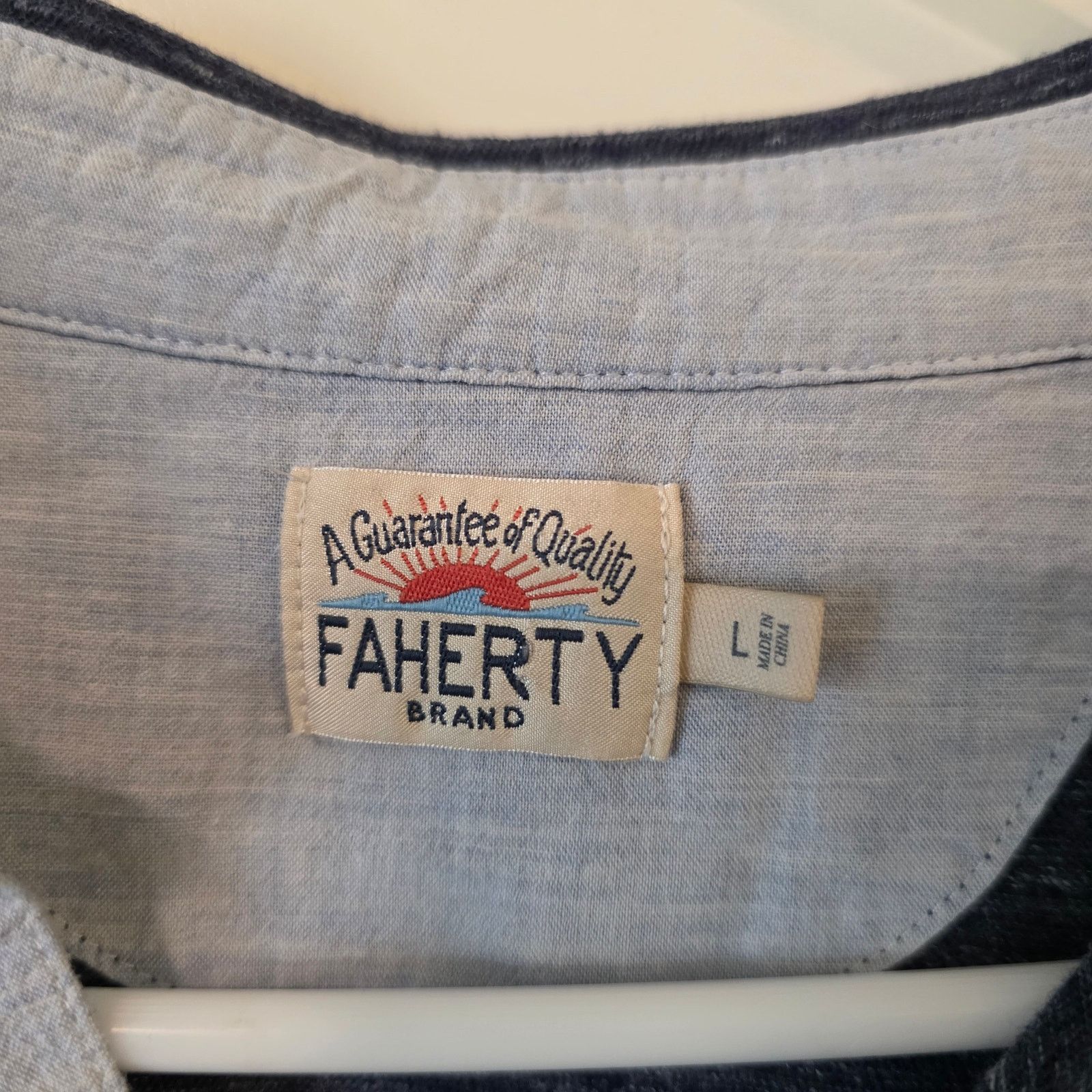 Faherty Faherty Long Sleeve Polo Shirt Size Large Blue Organic Size US L / EU 52-54 / 3 - 3 Thumbnail