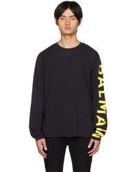 image of O1W1Db0124 Balmain Logo Long Sleeve T-Shirt In Black Yellow, Men's (Size 2XL)