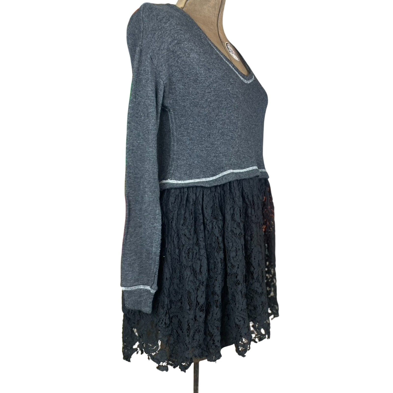 Other KIMCHI Gray Knit Lace Babydoll Dress (S) Mini Coquette Y2K Size S / US 4 / IT 40 - 4 Thumbnail