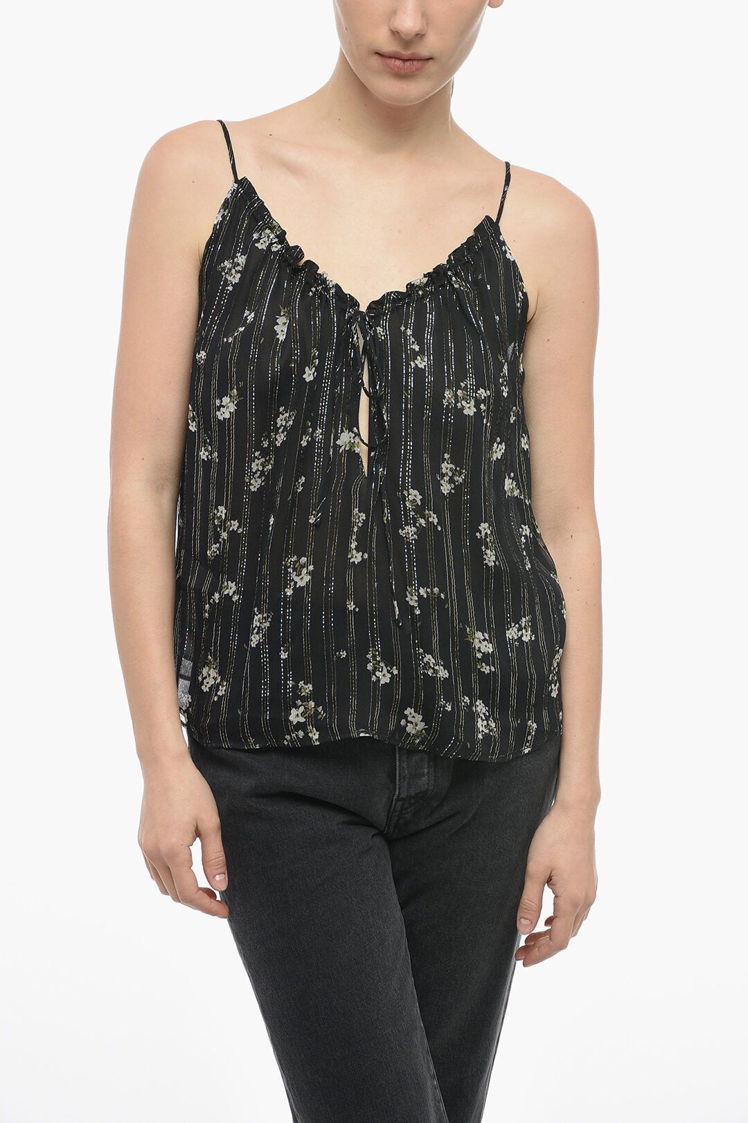 image of Amiri Og1Mm0524 Floral Silk Top In Black, Women's (Size XS)