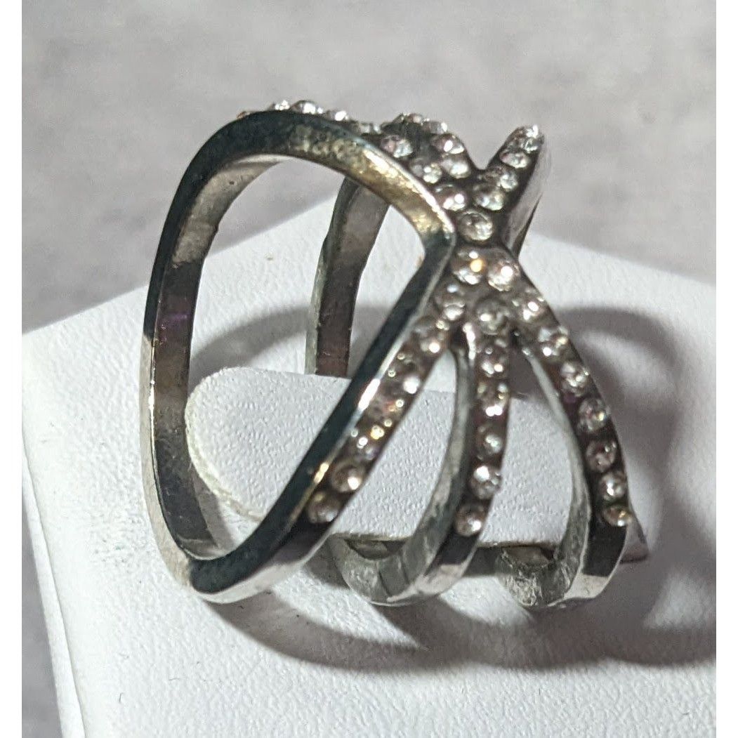 Other Elegant Glam Rhinestone Silver Tone Triple Crossover Ring Si Size ONE SIZE - 8 Thumbnail