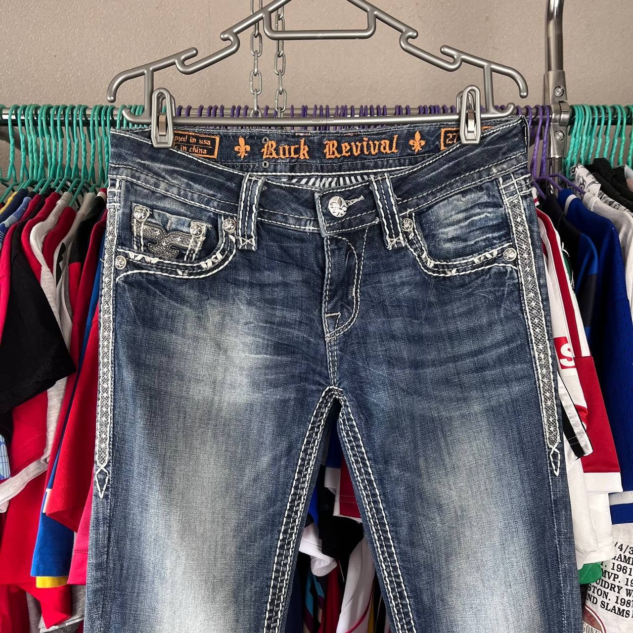 Rock Revival Vintage Rock Revival Printed Blue Denim Skinny Pants Y2K Size 29" - 7 Thumbnail